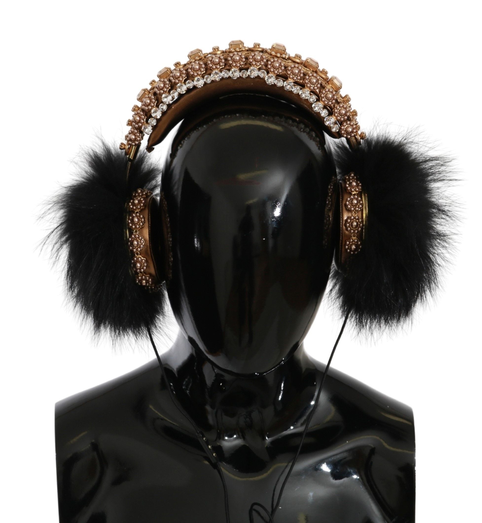 Căști Dolce &amp; Gabbana cu cristale aurii și negre
