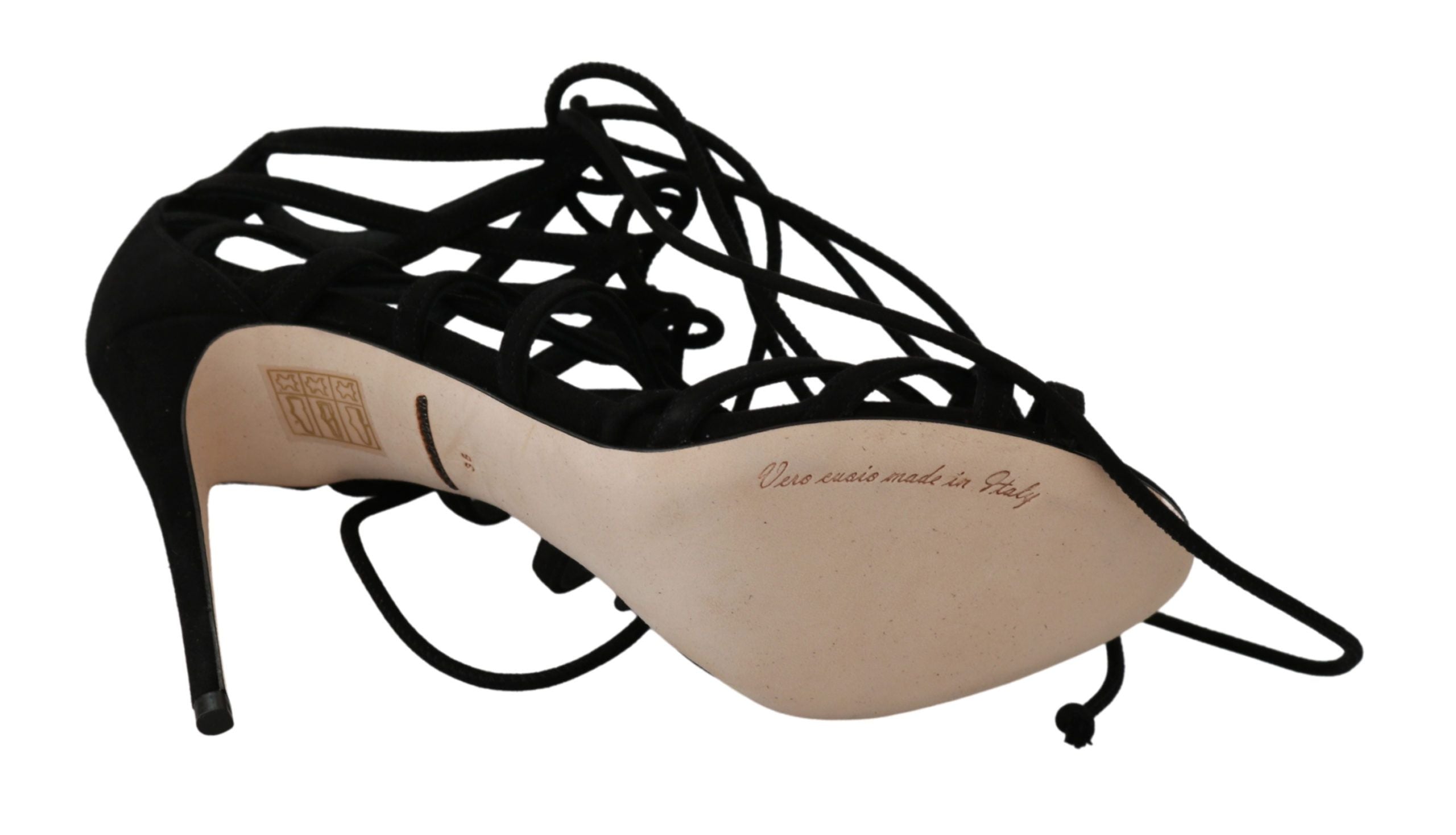 Dolce &amp; Gabbana – Elegante Sandalen mit Stiletto-Absatz und Knöchelriemen aus schwarzem Wildleder