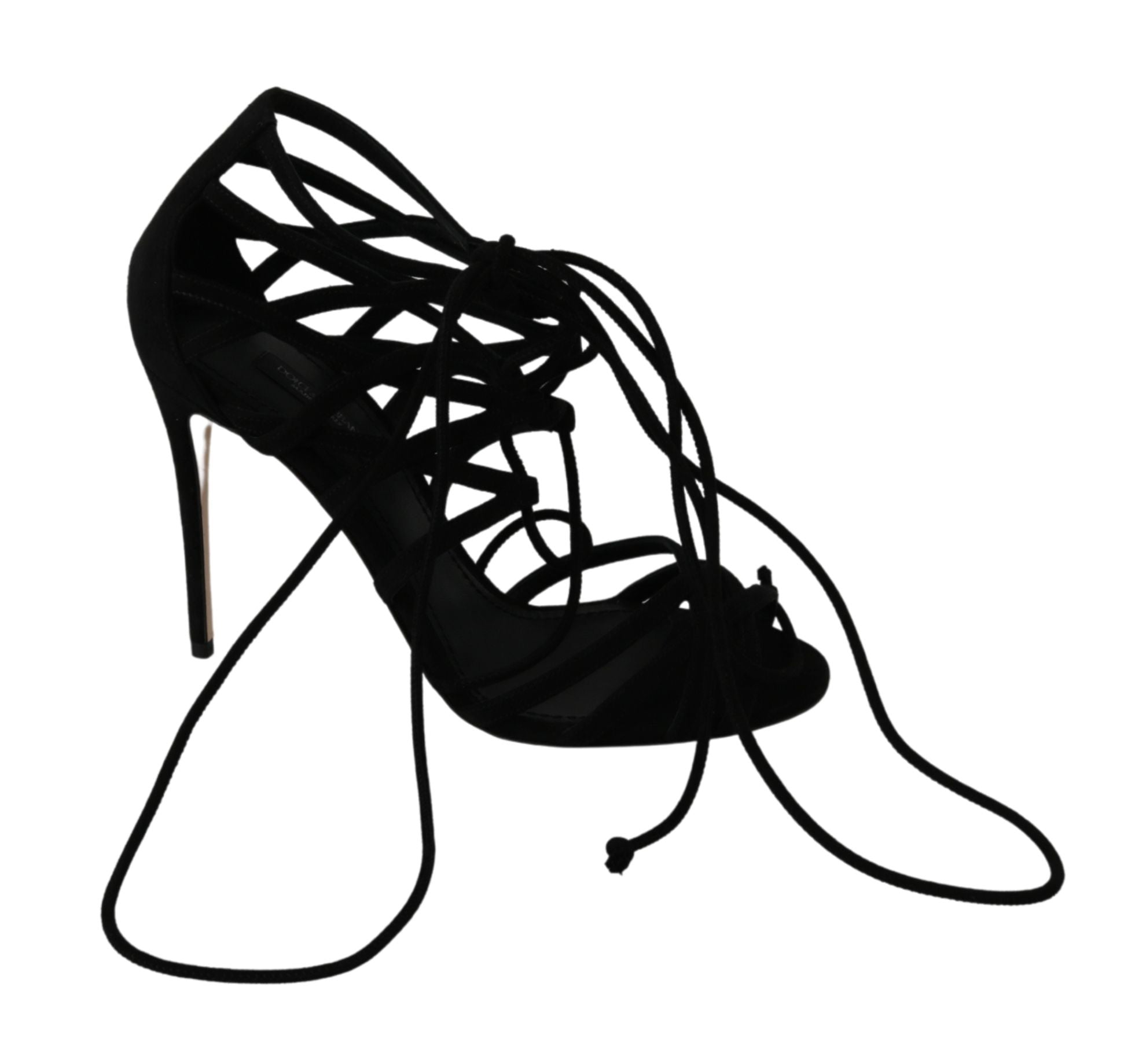Dolce &amp; Gabbana – Elegante Sandalen mit Stiletto-Absatz und Knöchelriemen aus schwarzem Wildleder