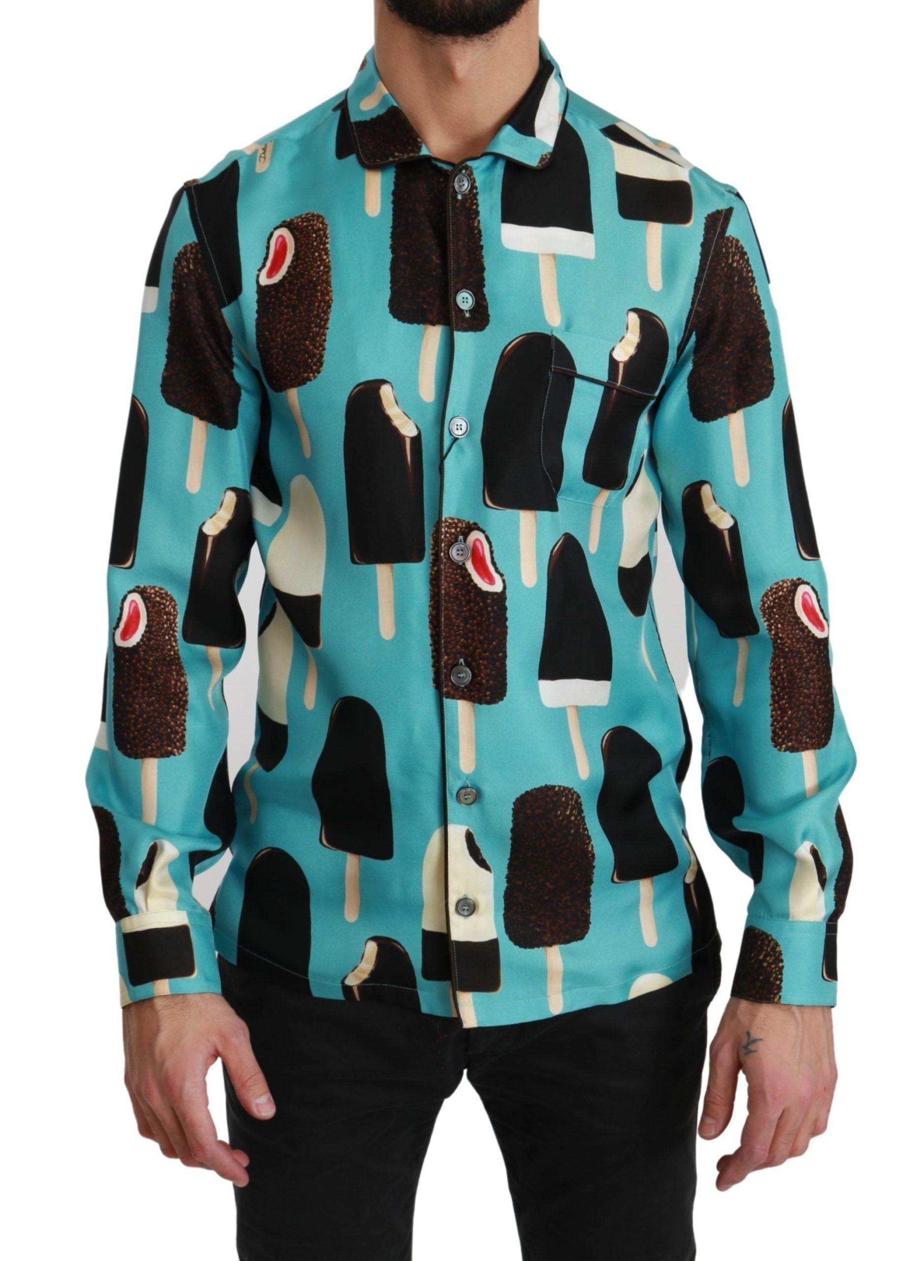 Dolce &amp; Gabbana – Exklusives Hemd aus Seidenmischung mit Eiscreme-Print