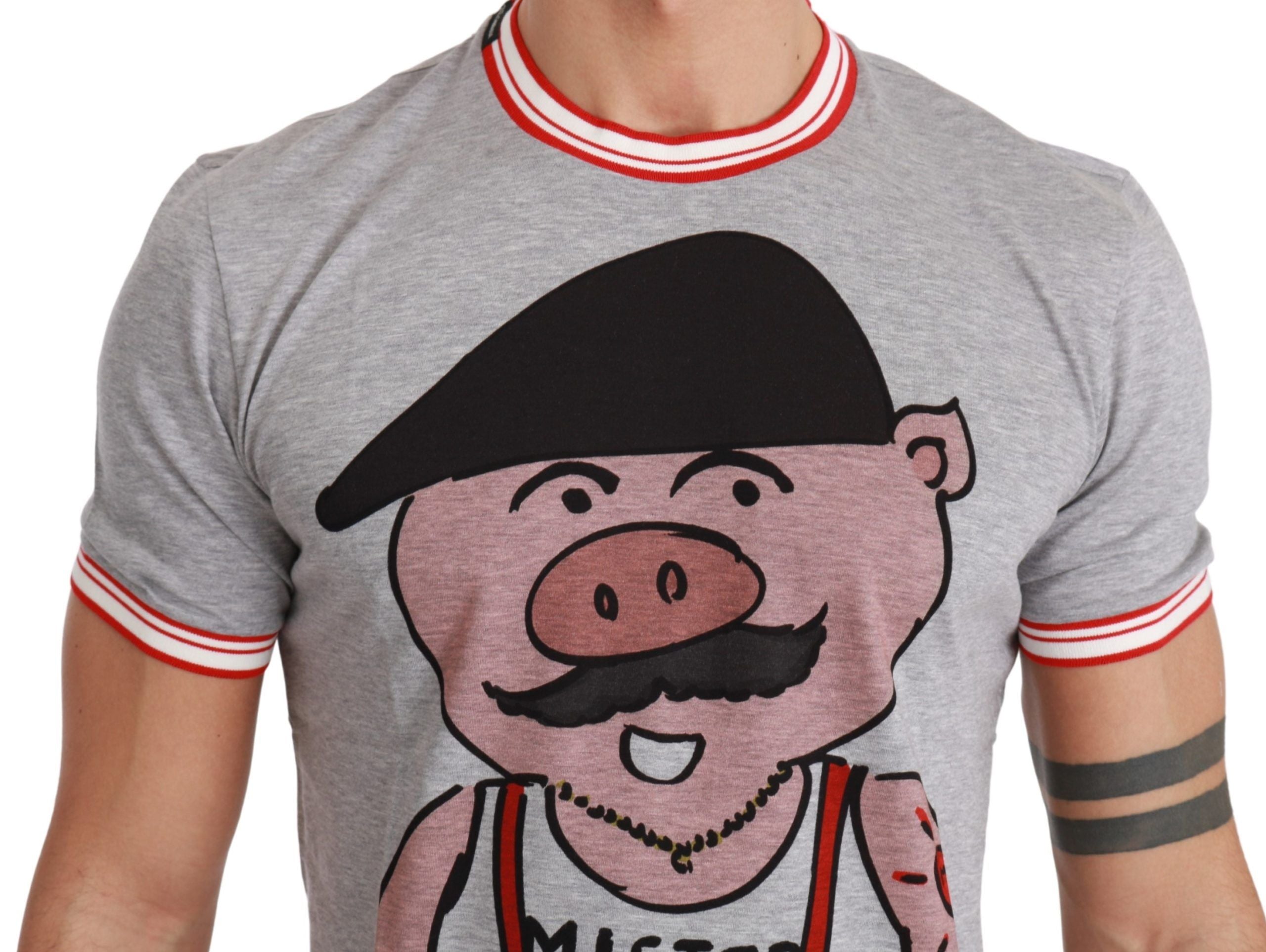 Dolce &amp; Gabbana Schickes graues Baumwoll-T-Shirt mit Year of the Pig-Motiv