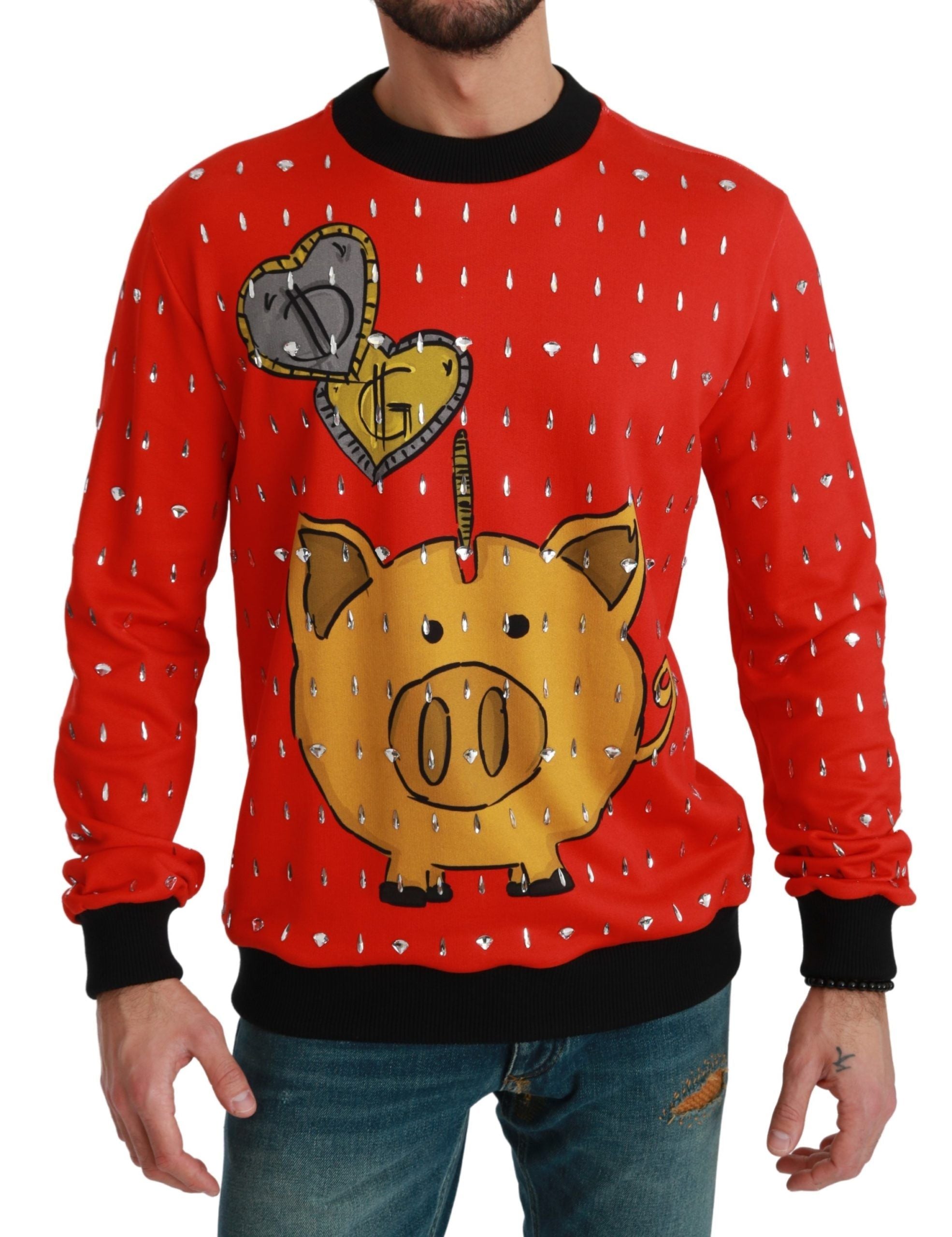 Dolce &amp; Gabbana Eleganter roter Pullover mit Kristallverzierung