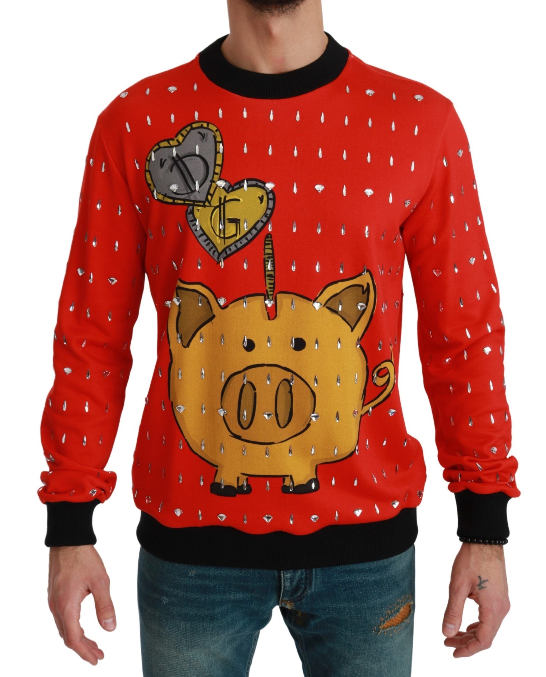 Dolce &amp; Gabbana Eleganter roter Pullover mit Kristallverzierung