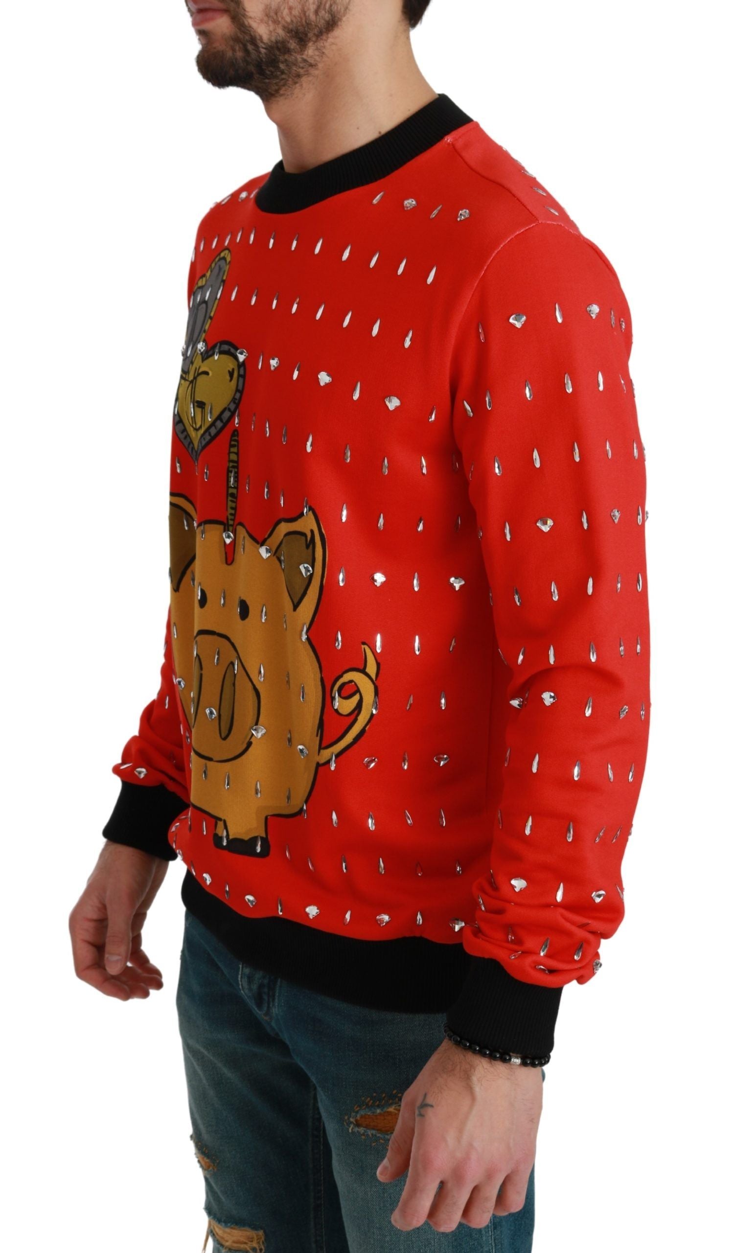 Dolce &amp; Gabbana Eleganter roter Pullover mit Kristallverzierung