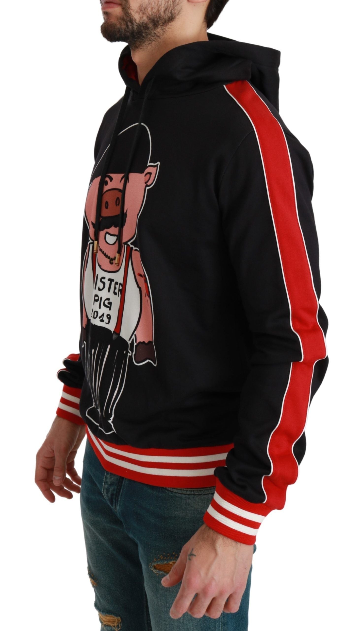 Dolce &amp; Gabbana Eleganter schwarzer Kapuzenpullover mit mehrfarbigem Motiv