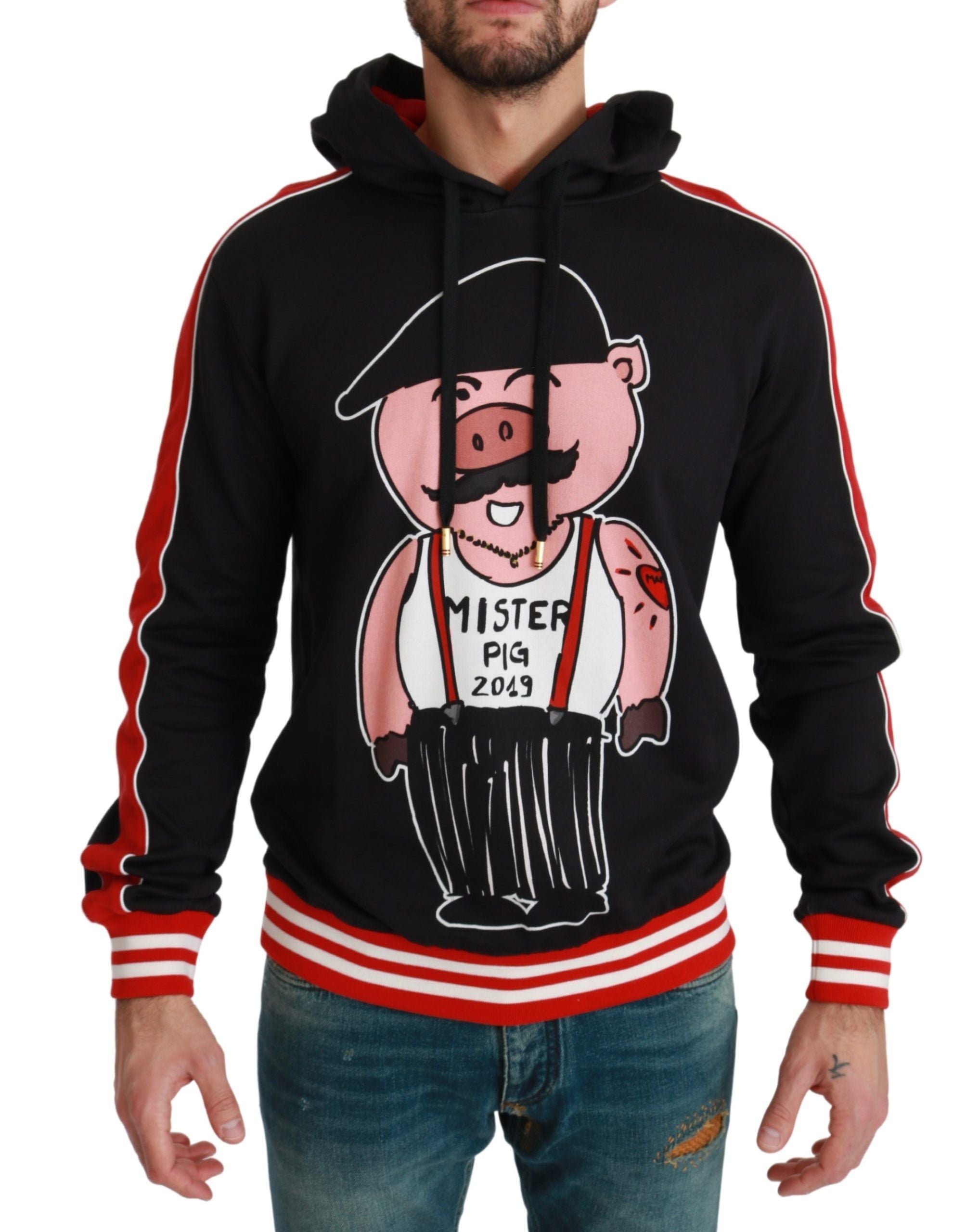 Dolce &amp; Gabbana Eleganter schwarzer Kapuzenpullover mit mehrfarbigem Motiv