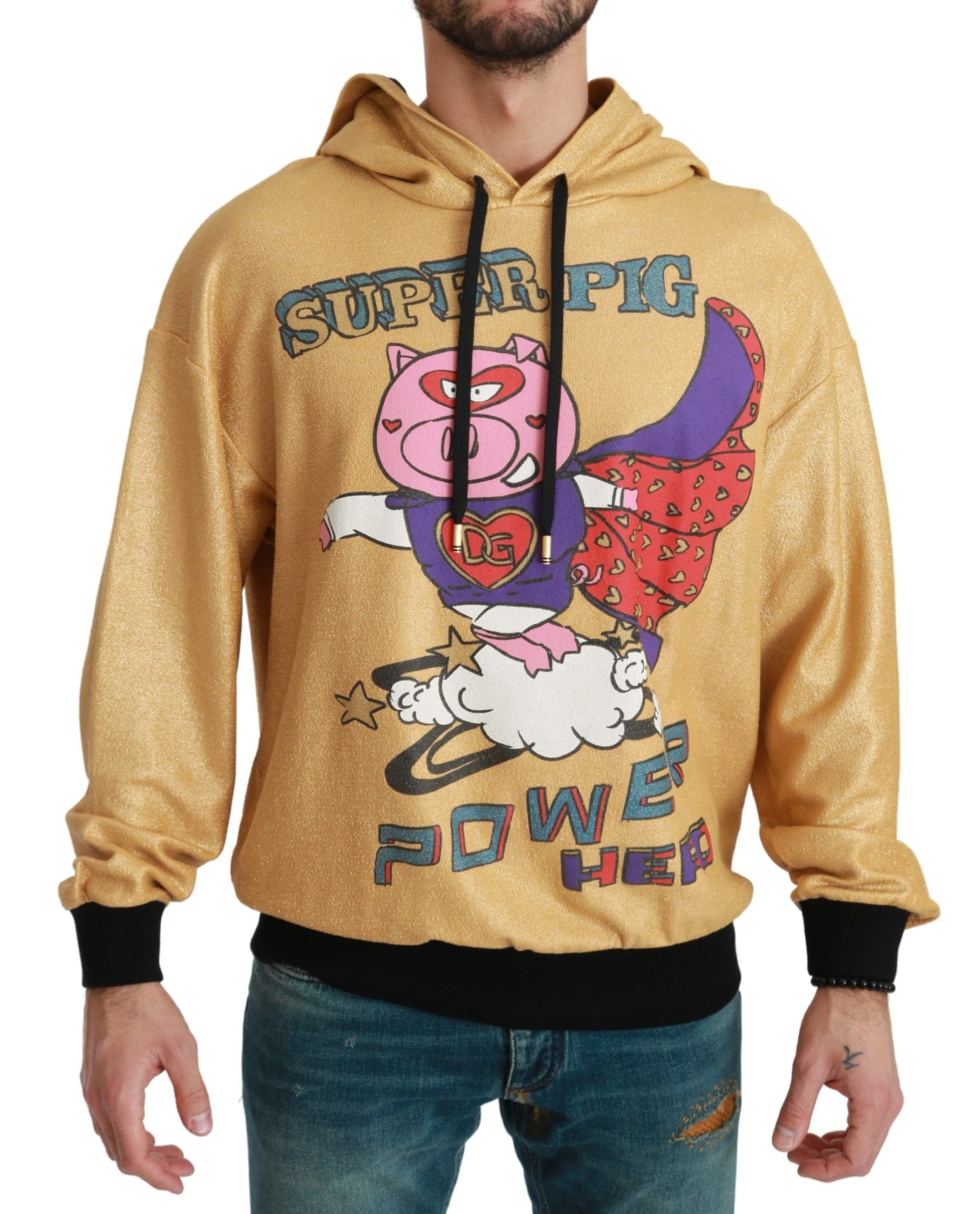 Dolce &amp; Gabbana Exquisiter goldener Baumwollpullover mit Kapuze