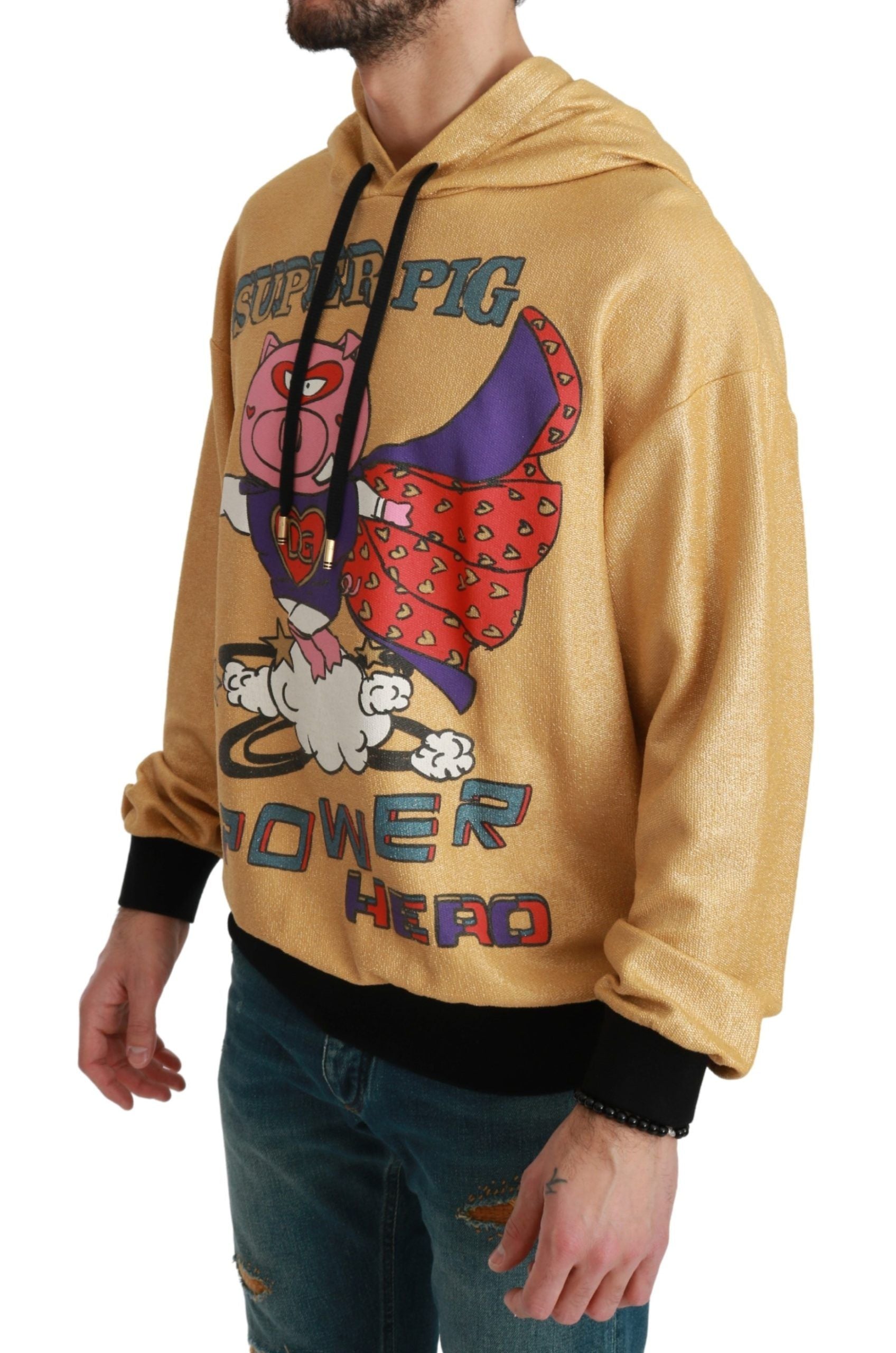 Dolce &amp; Gabbana Exquisiter goldener Baumwollpullover mit Kapuze