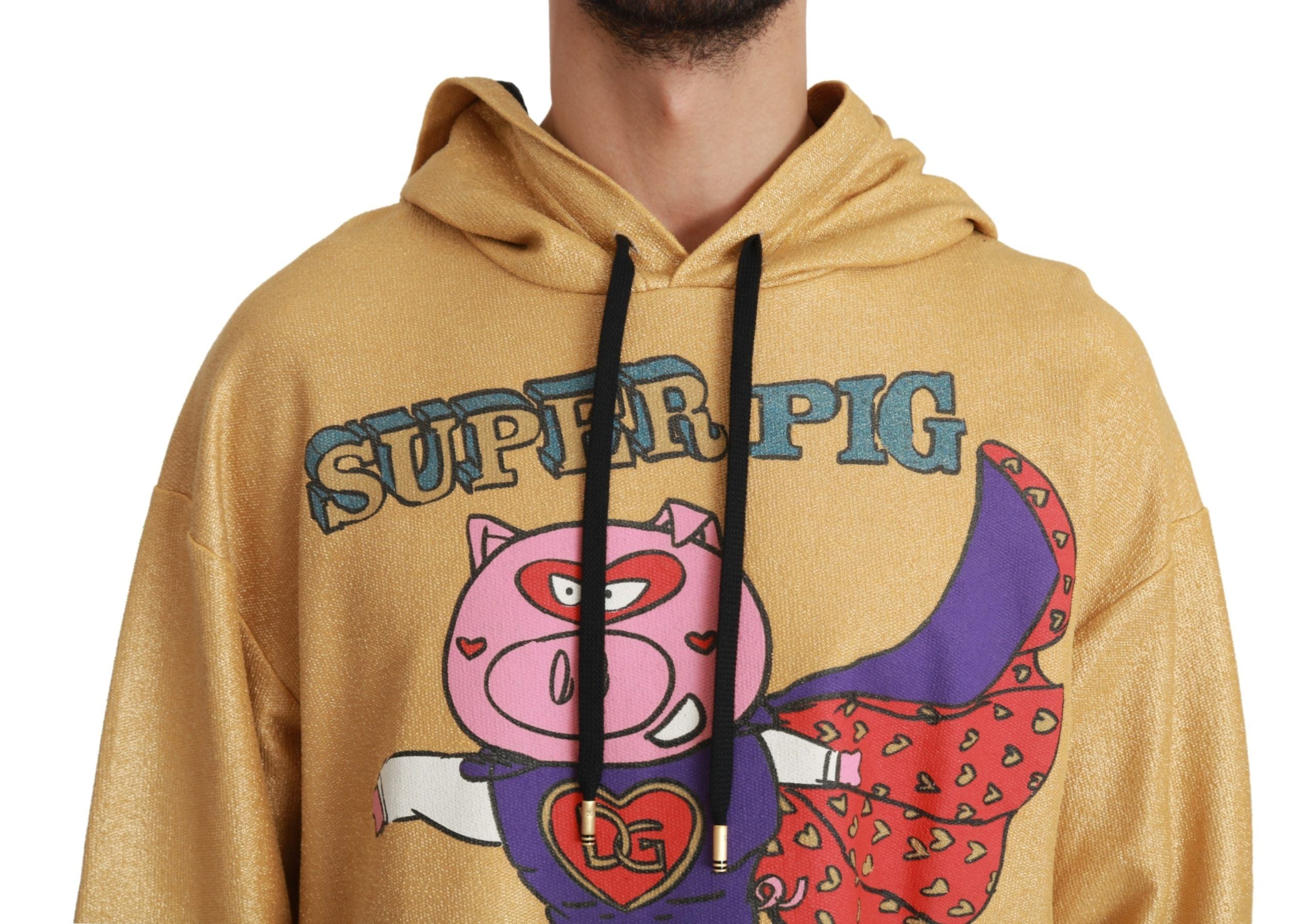 Dolce &amp; Gabbana Exquisiter goldener Baumwollpullover mit Kapuze