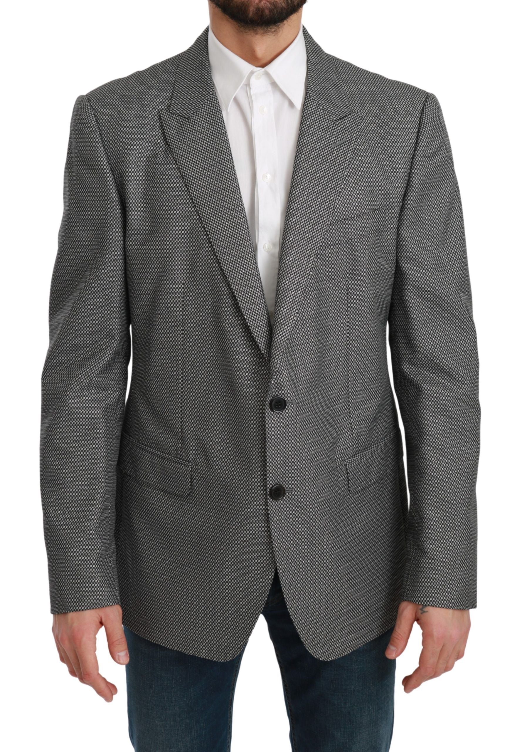 Dolce &amp; Gabbana Eleganter Slim Fit Blazer mit grauem Fantasiemuster