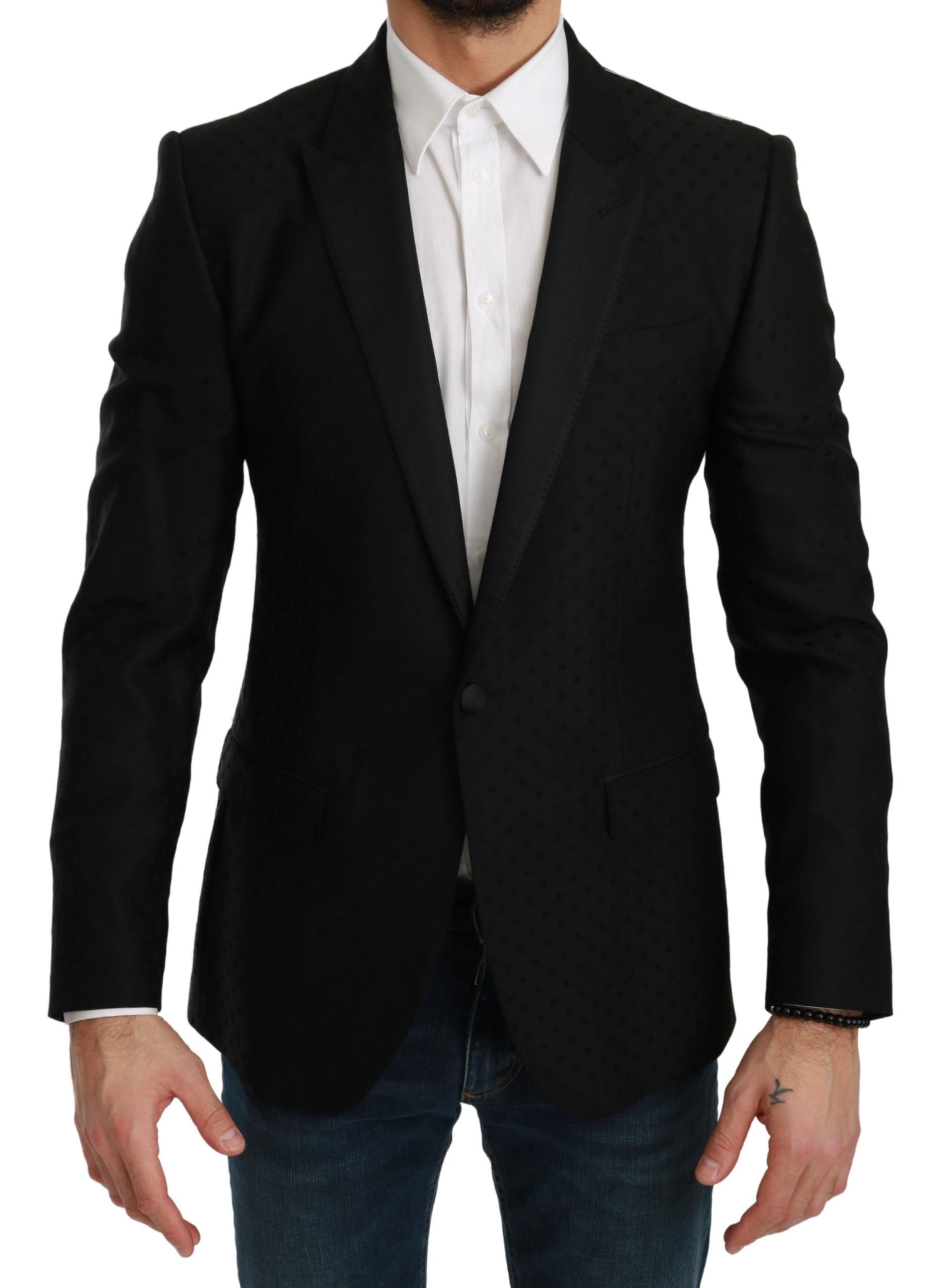 Dolce &amp; Gabbana – Eleganter Blazer aus schwarzer Wollmischung mit Punkten