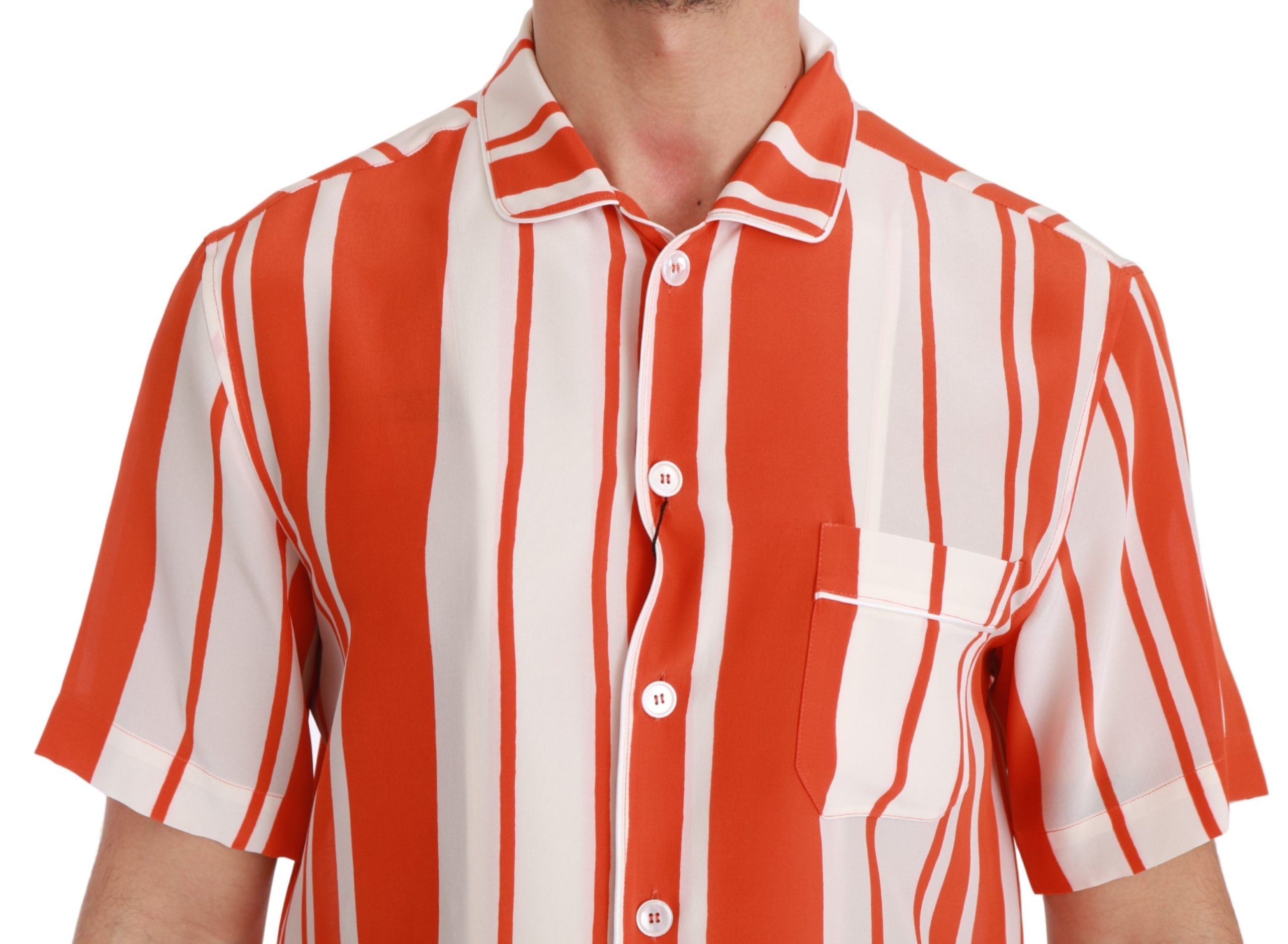 Dolce &amp; Gabbana Elegantes gestreiftes Seidenhemd - Weiß &amp; Orange