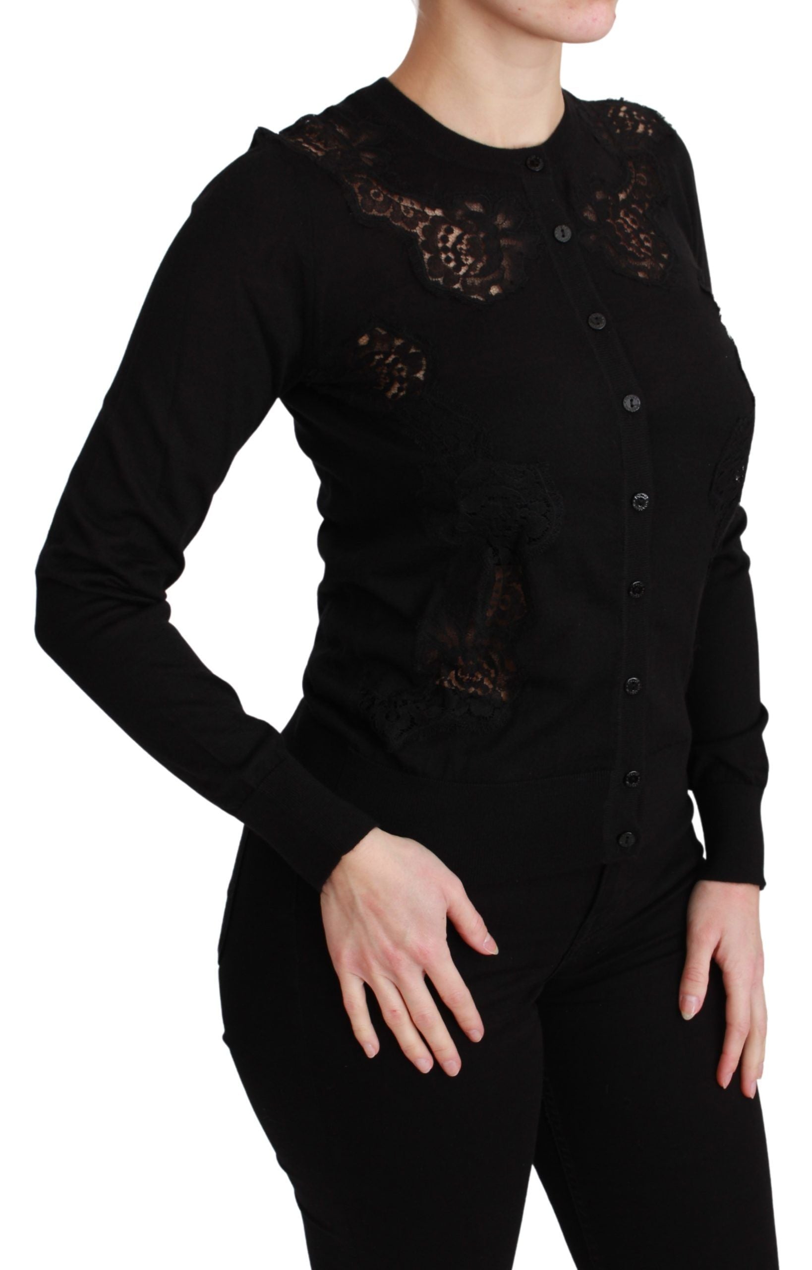Dolce &amp; Gabbana Elegante Strickjacke aus Kaschmir-Seiden-Mischung mit Spitze