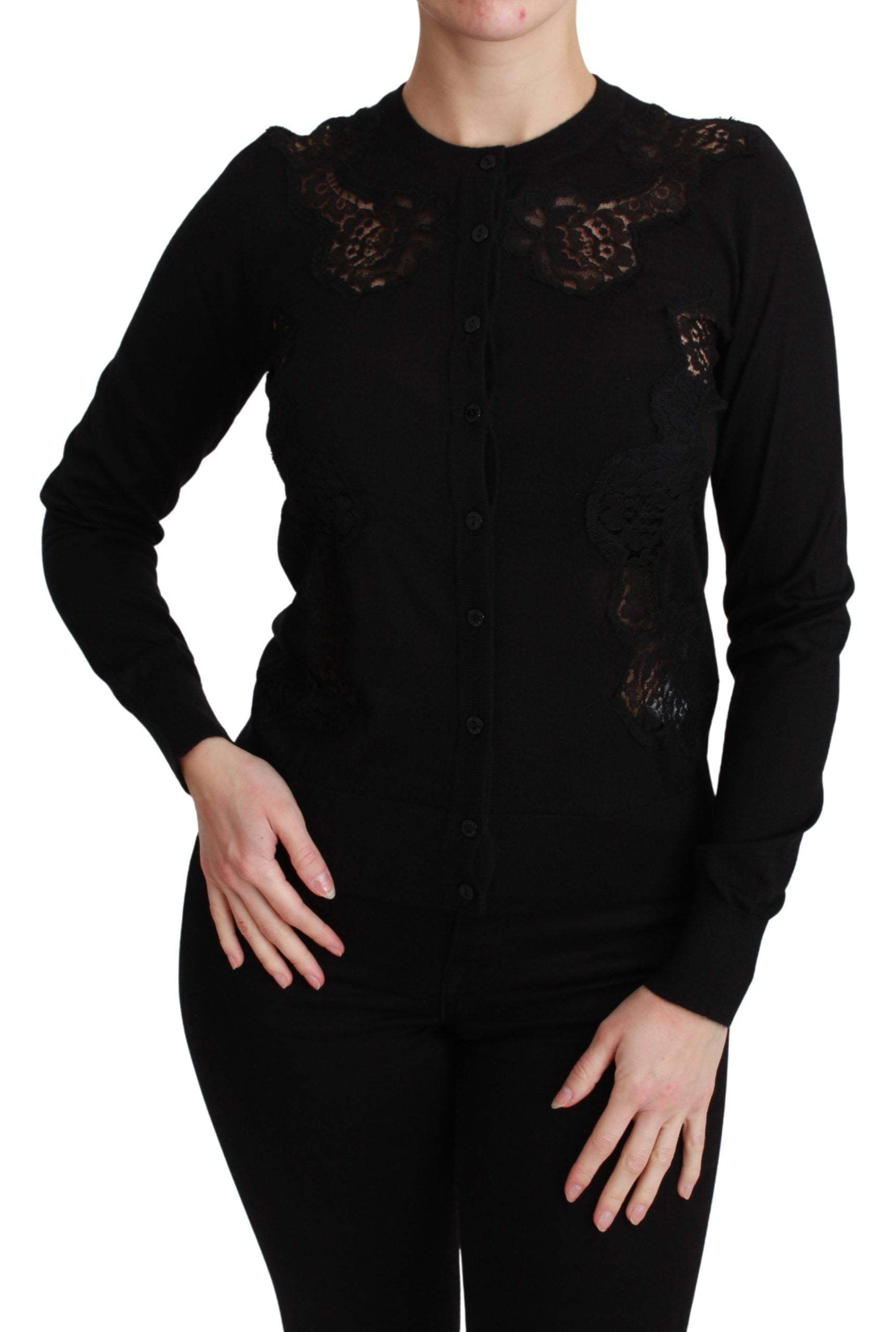 Dolce &amp; Gabbana Elegante Strickjacke aus Kaschmir-Seiden-Mischung mit Spitze