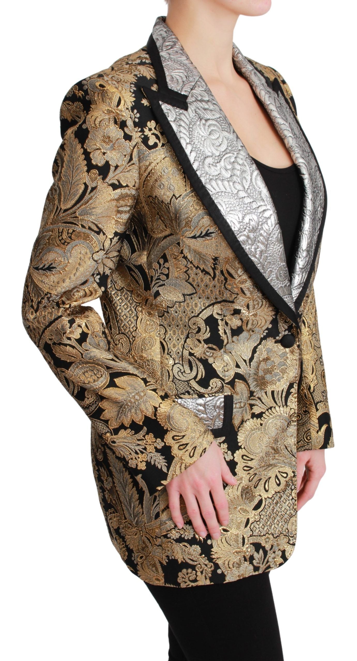 Dolce &amp; Gabbana – Eleganter Blazer aus goldfarbenem Jacquard mit Blumenmuster
