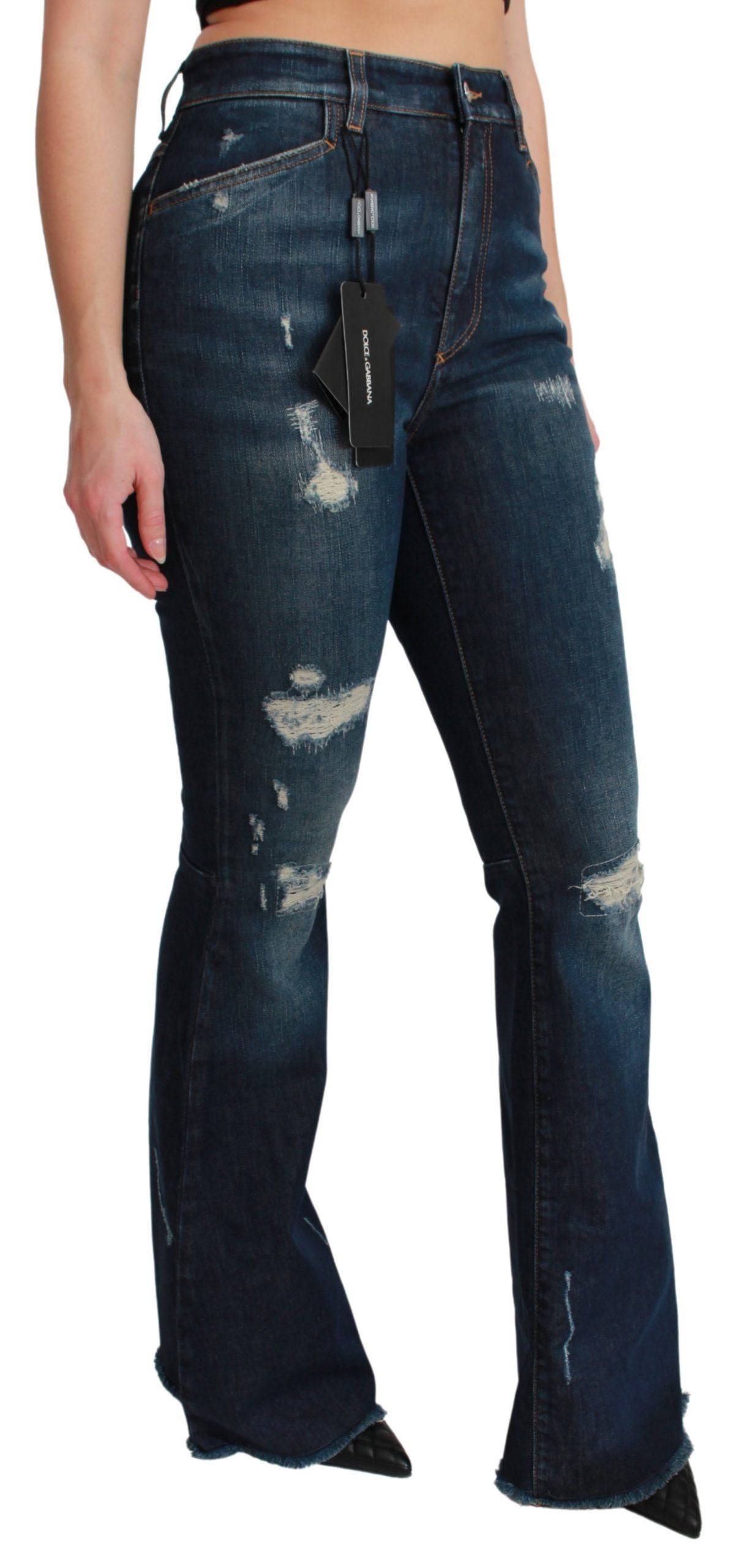 Dolce &amp; Gabbana Chic High Waist Flare Denim Queen Stickerei