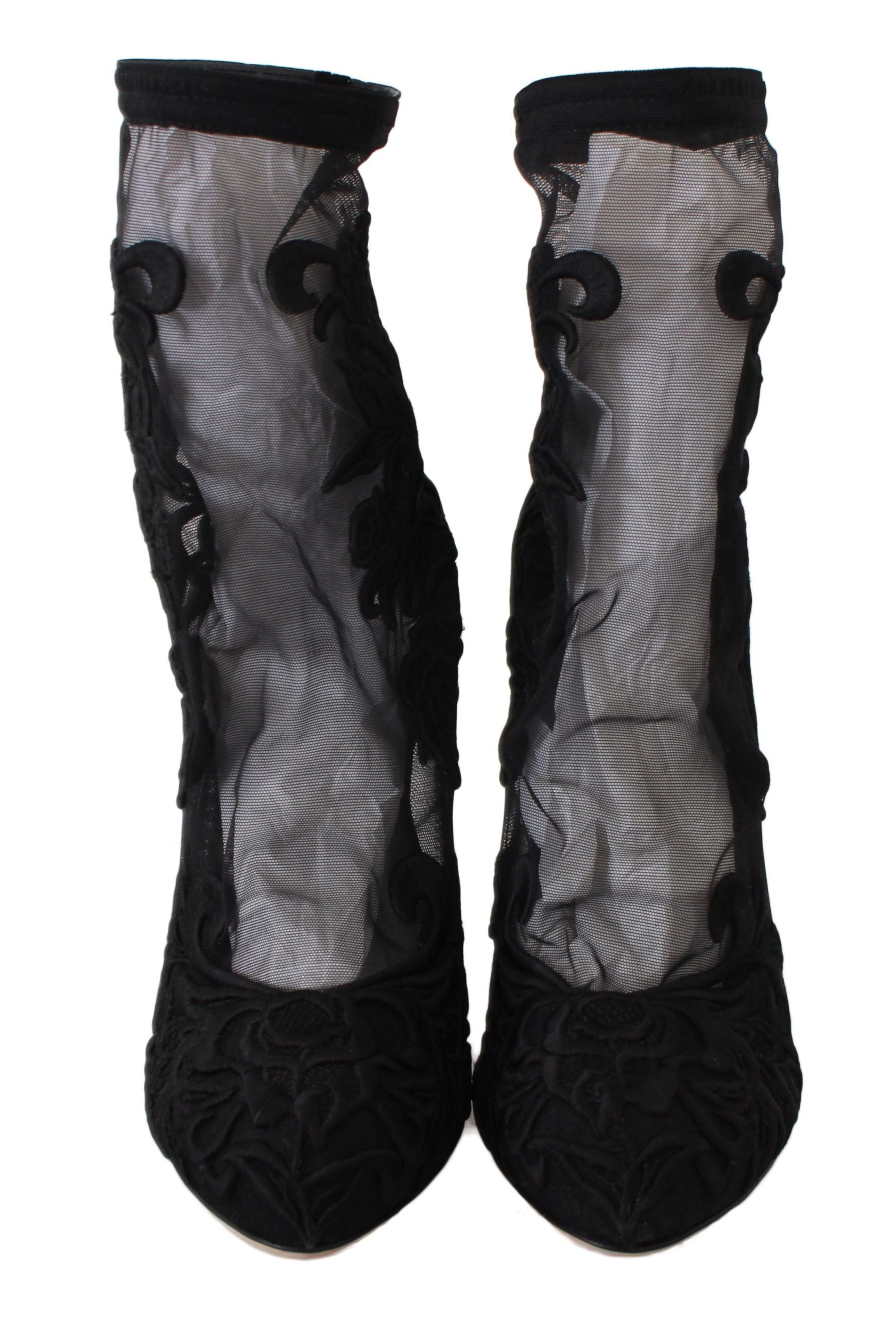 Dolce &amp; Gabbana – Stiefeletten mit Stiletto-Socken und Blumenstickerei