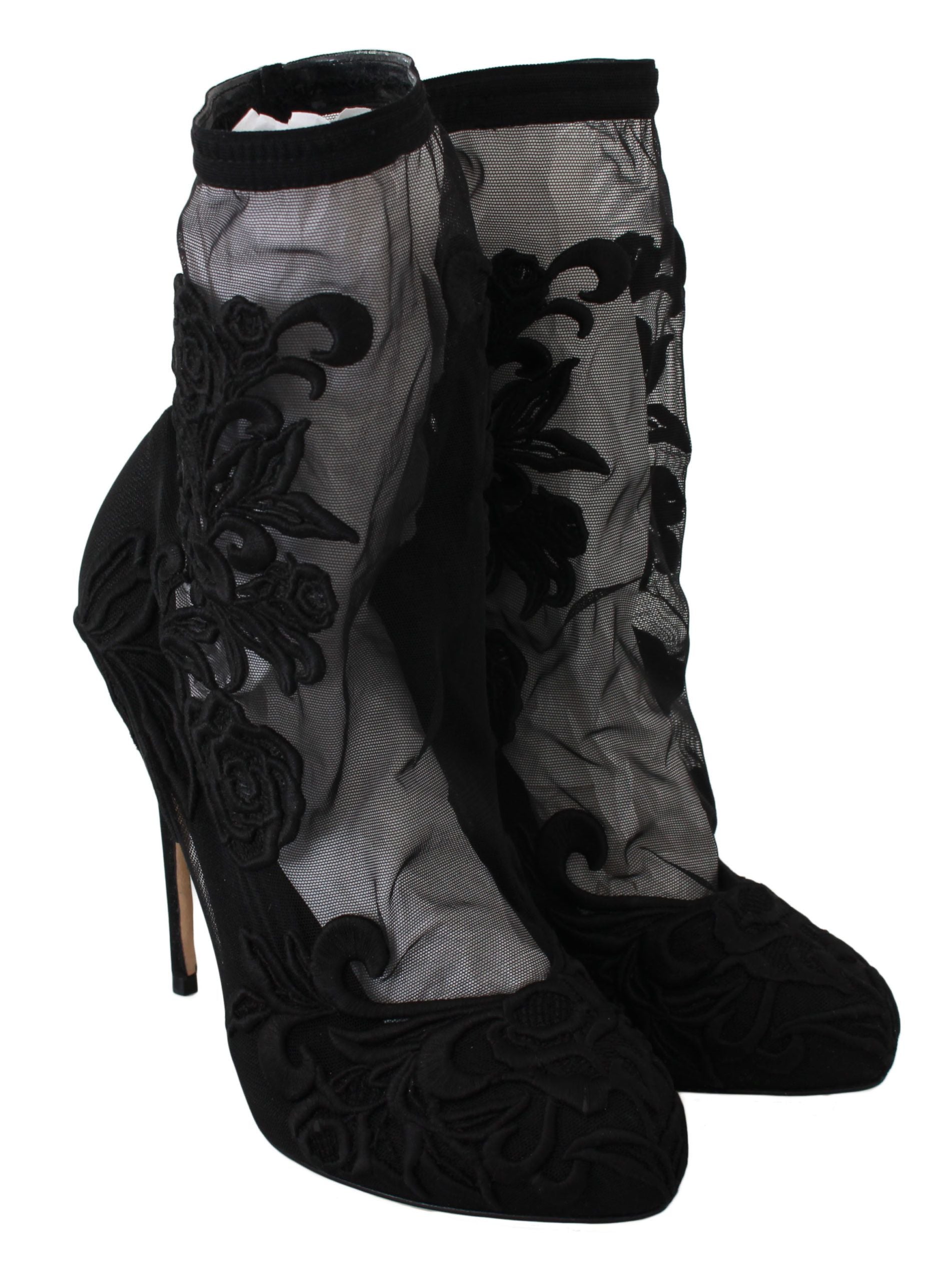 Dolce &amp; Gabbana – Stiefeletten mit Stiletto-Socken und Blumenstickerei