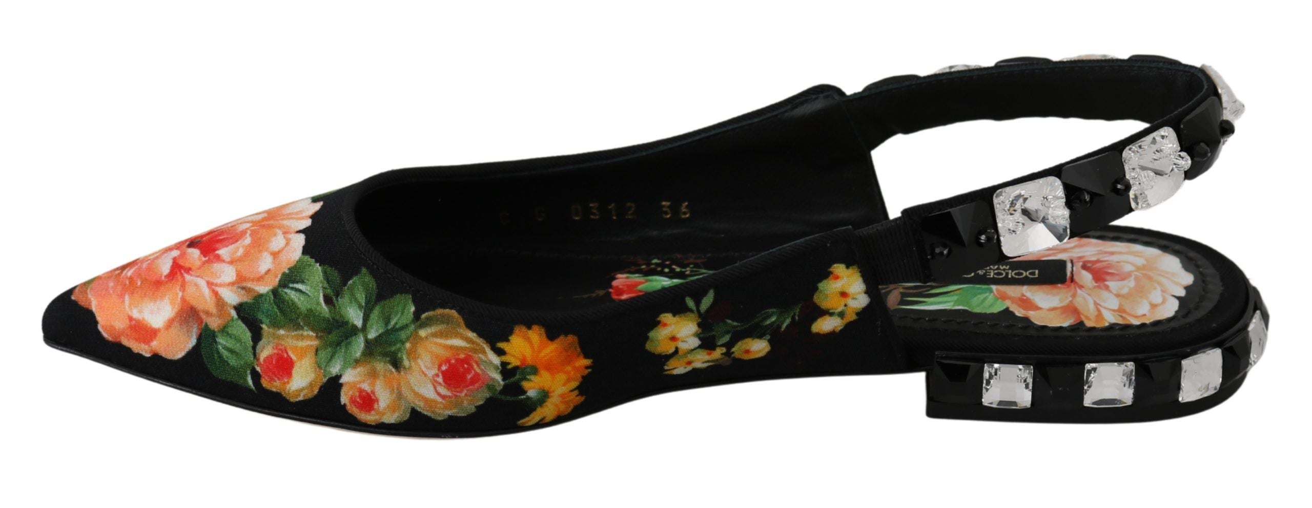 Dolce &amp; Gabbana Elegante, mit Kristallen verzierte Flats mit Blumenmuster