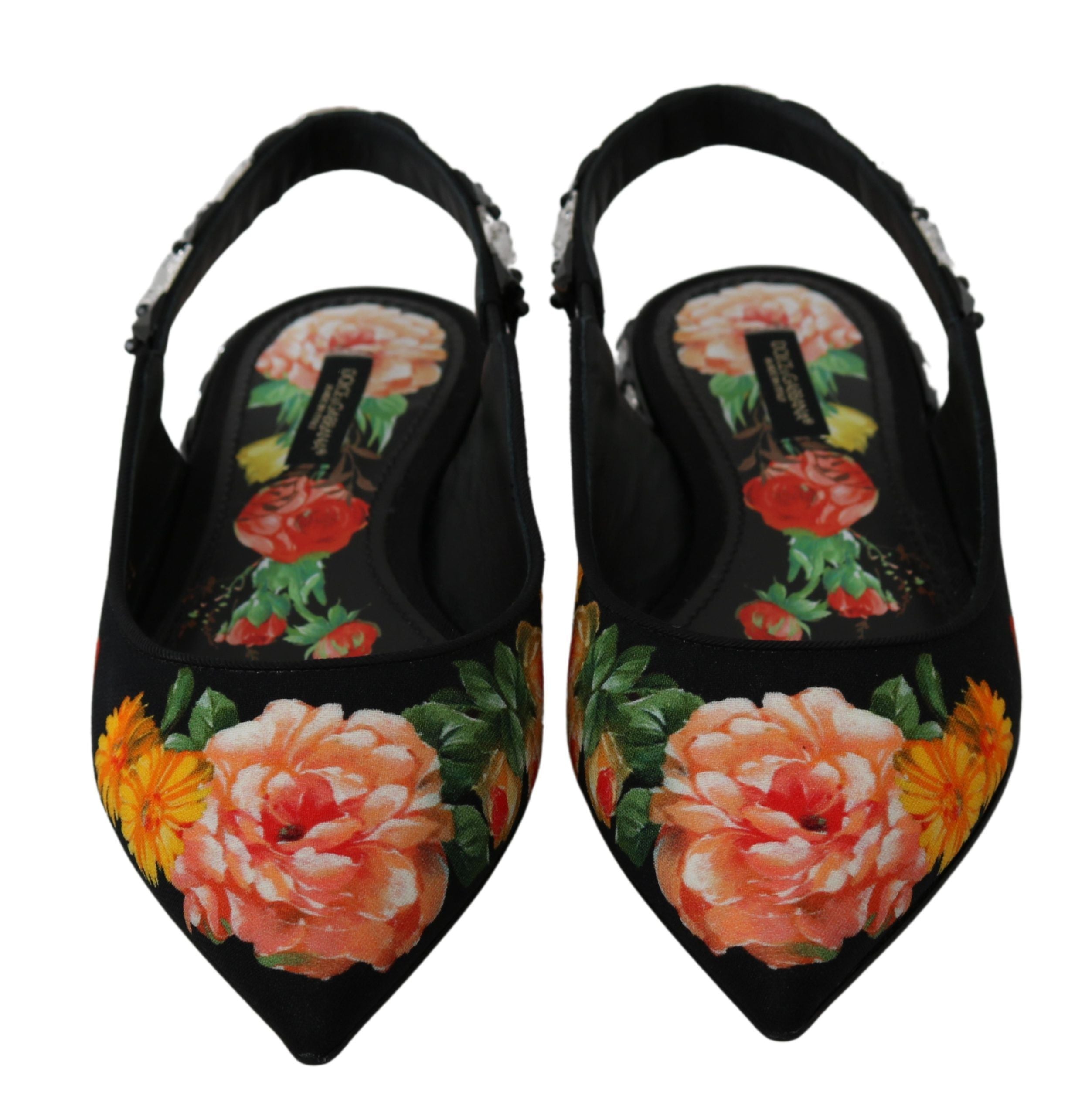 Dolce &amp; Gabbana Elegante, mit Kristallen verzierte Flats mit Blumenmuster