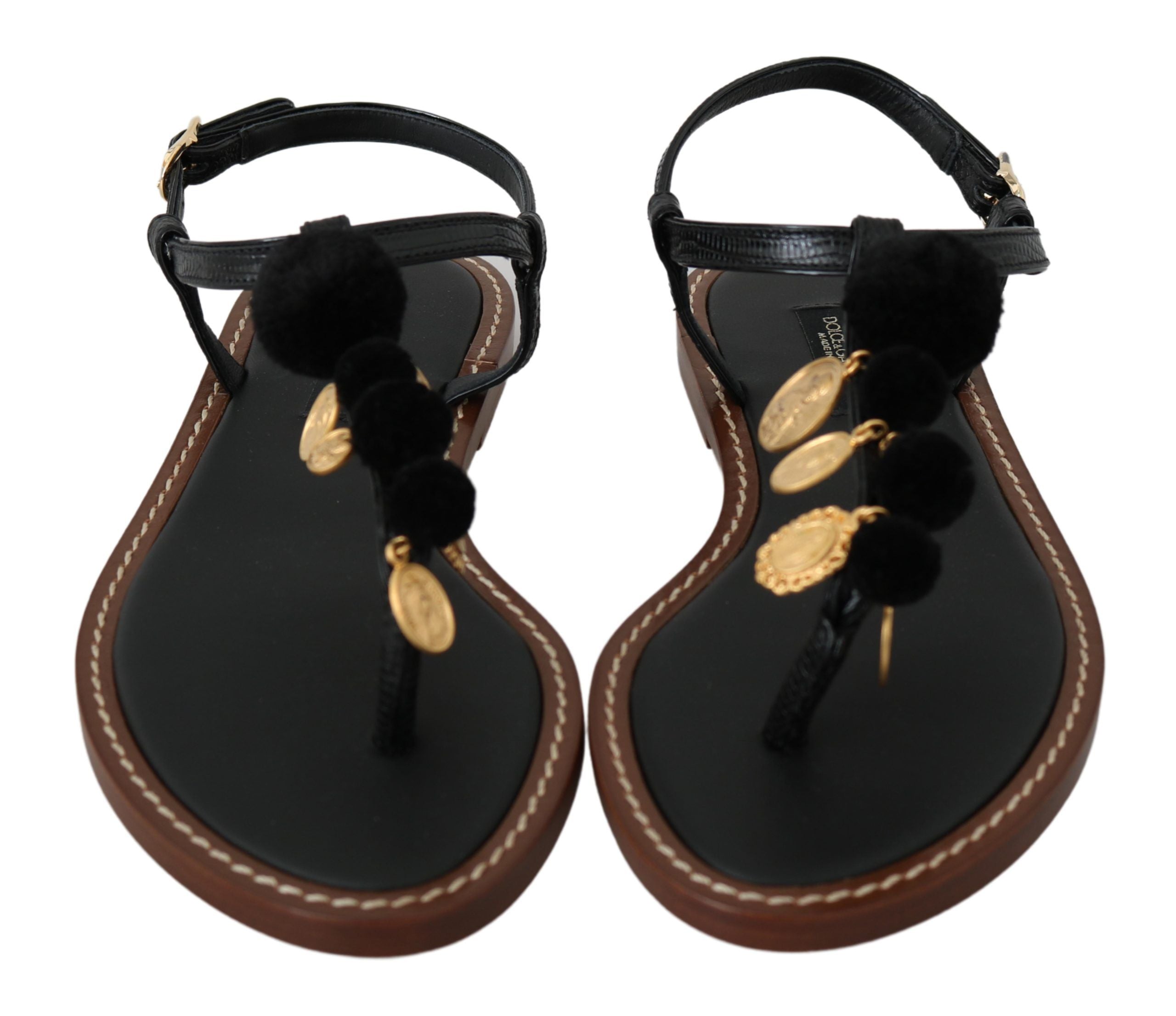 Dolce &amp; Gabbana – Flip-Flops mit Knöchelriemen und Pom-Pom-Muster