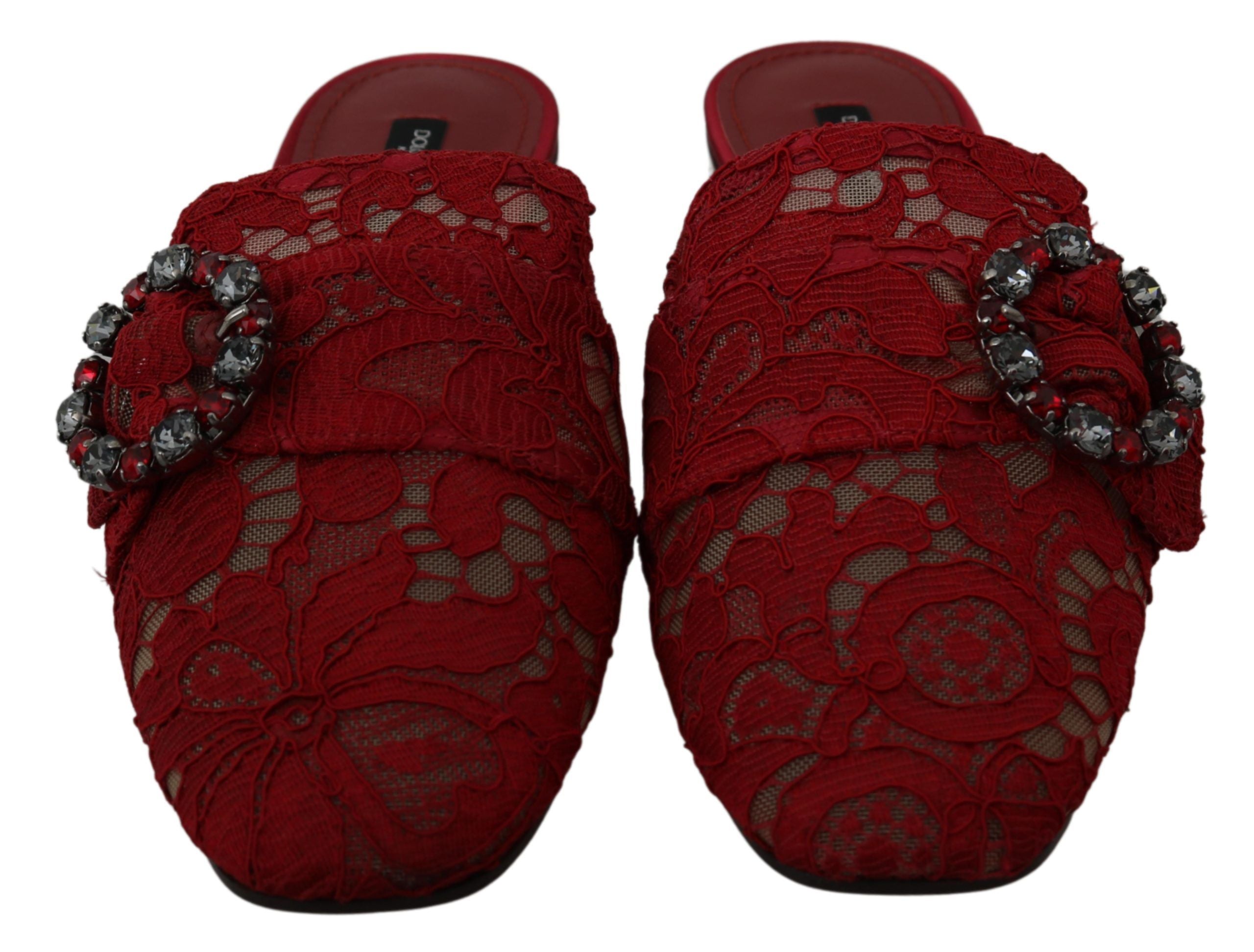 Dolce &amp; Gabbana – Strahlend rote Slide-Flats mit Kristallverzierungen