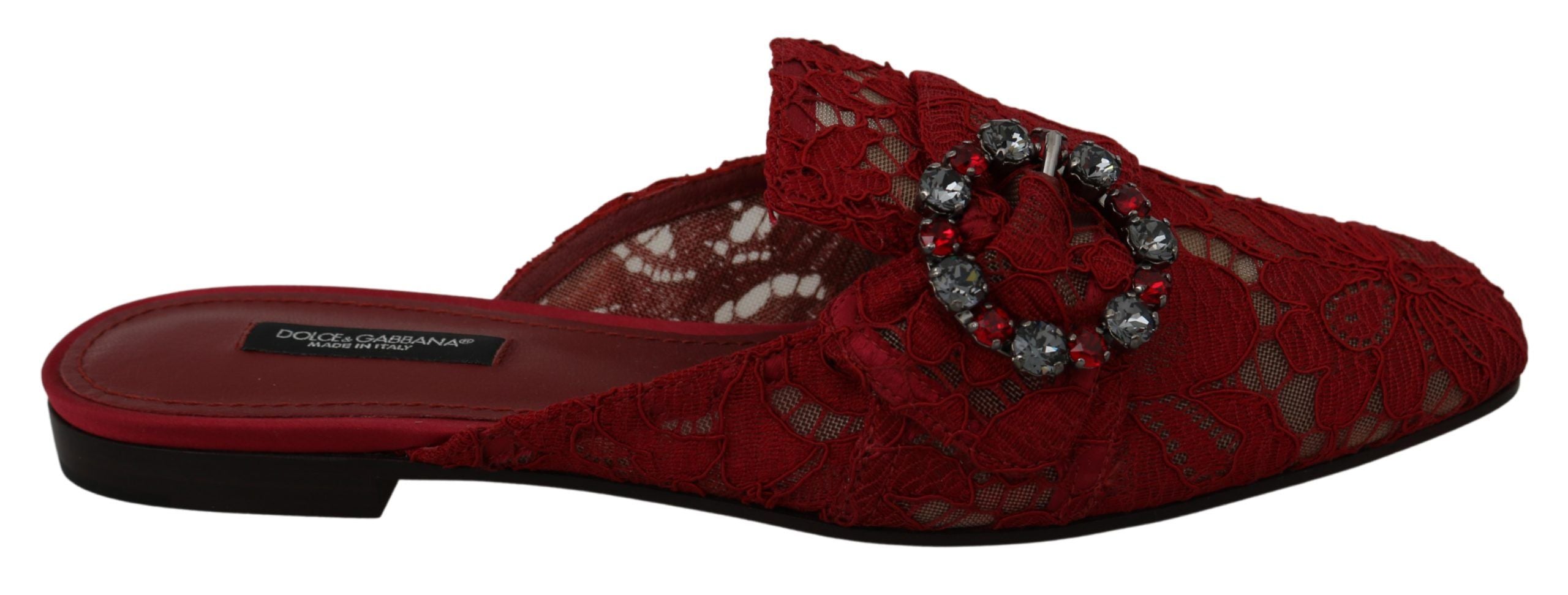 Dolce &amp; Gabbana – Strahlend rote Slide-Flats mit Kristallverzierungen