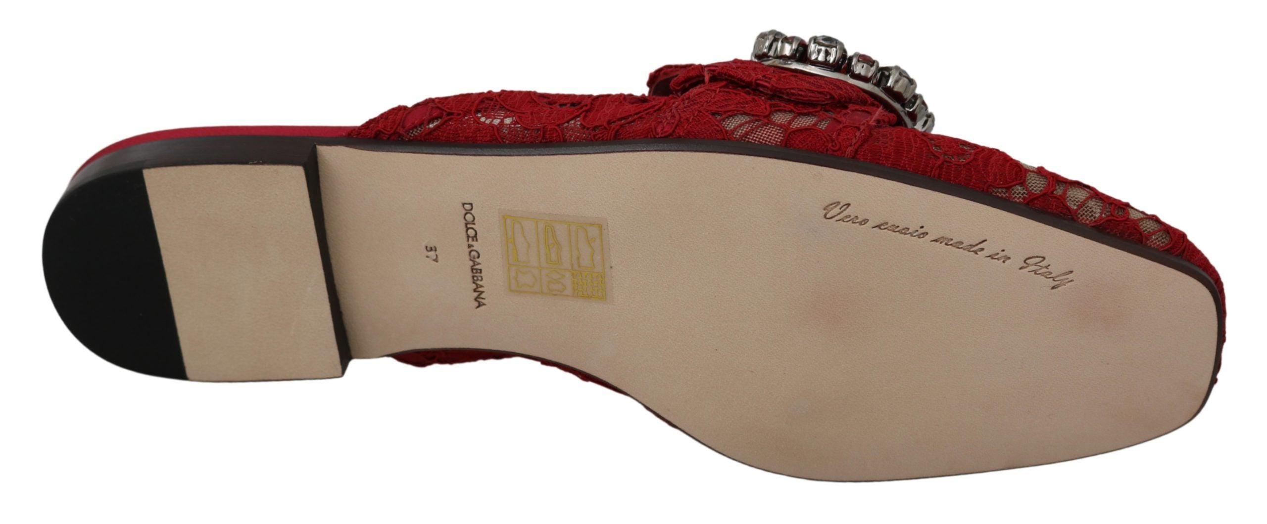 Dolce &amp; Gabbana – Strahlend rote Slide-Flats mit Kristallverzierungen