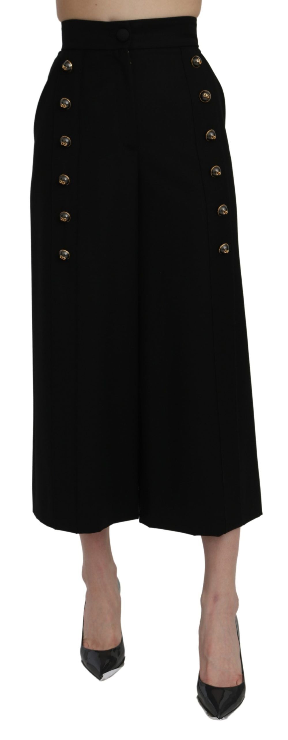 Dolce &amp; Gabbana Elegante Wollhose mit hoher Taille und weitem Bein