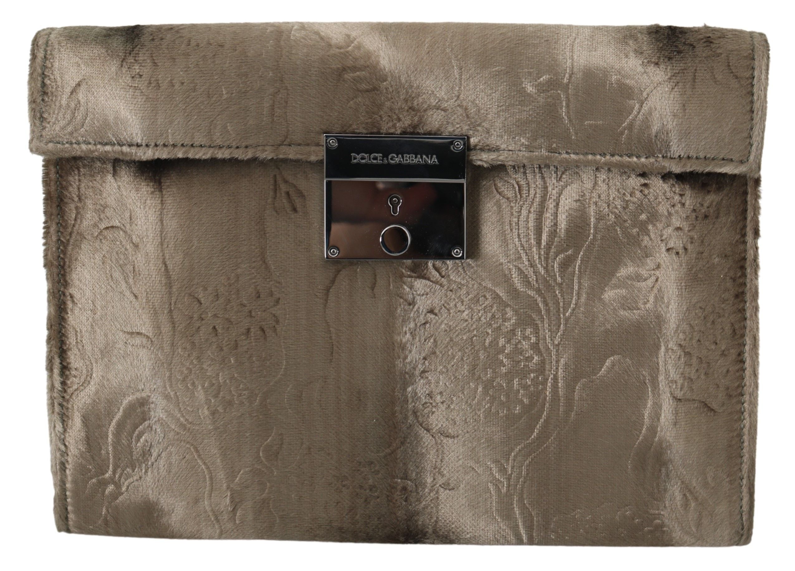 Dolce &amp; Gabbana Beige Aktentasche aus Samt mit Kroko-Print