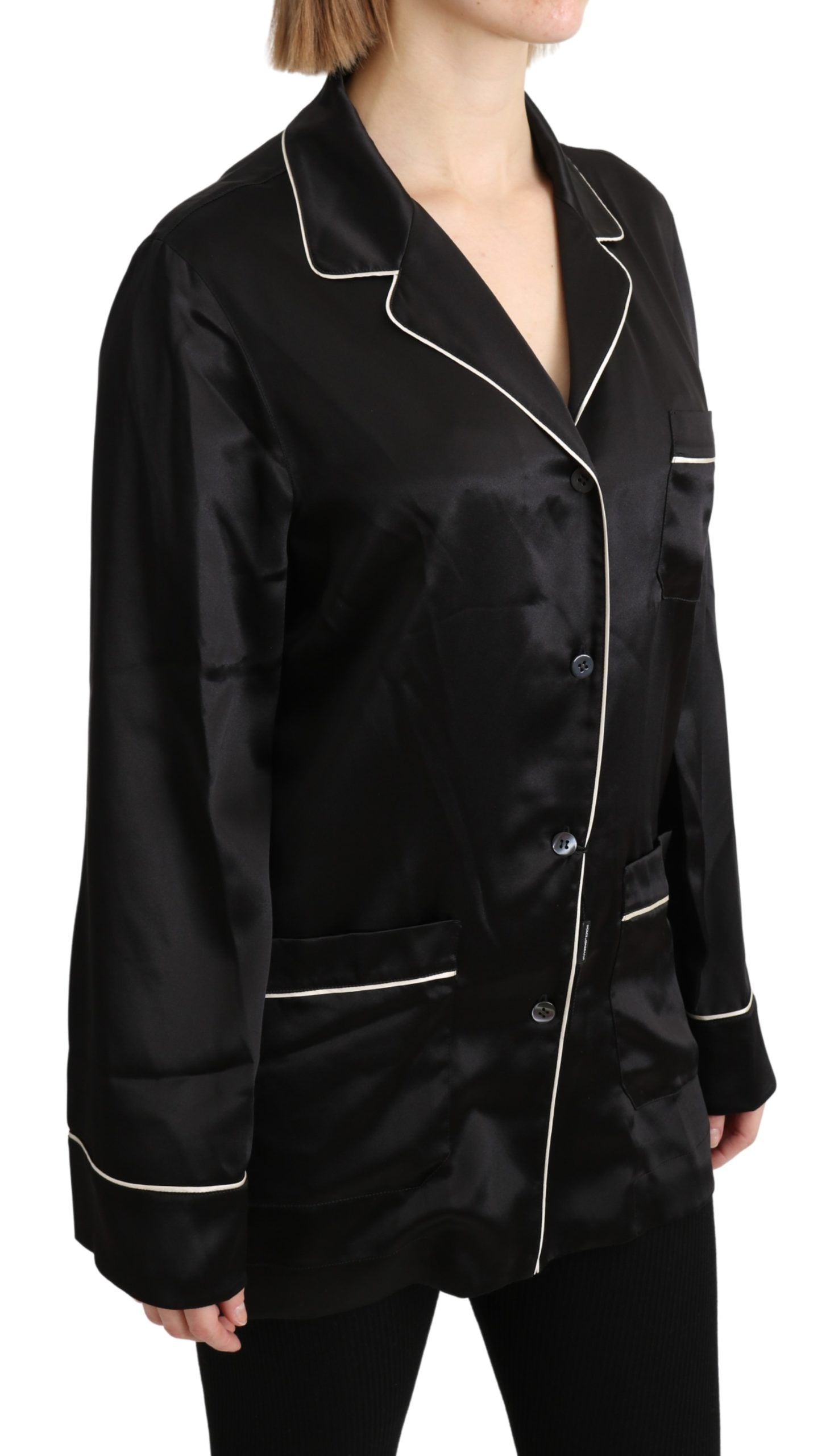 Dolce &amp; Gabbana Elegante schwarze Seidenbluse mit Knopfleiste
