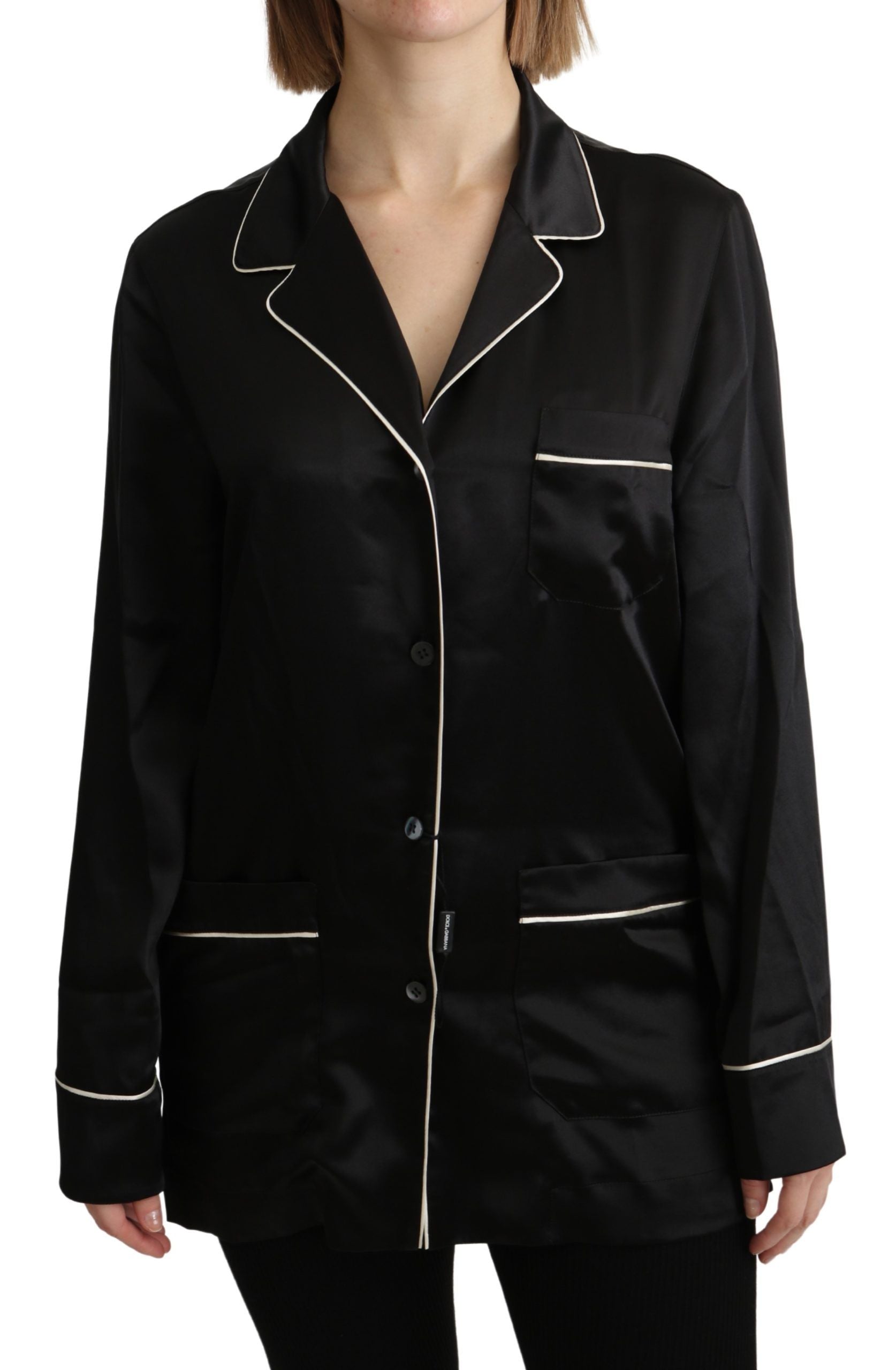 Dolce &amp; Gabbana Elegante schwarze Seidenbluse mit Knopfleiste