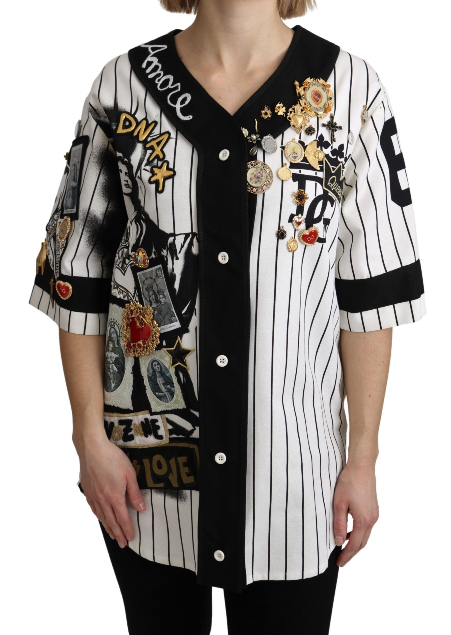 Dolce &amp; Gabbana Elegante gestreifte Charm-Bluse mit V-Ausschnitt
