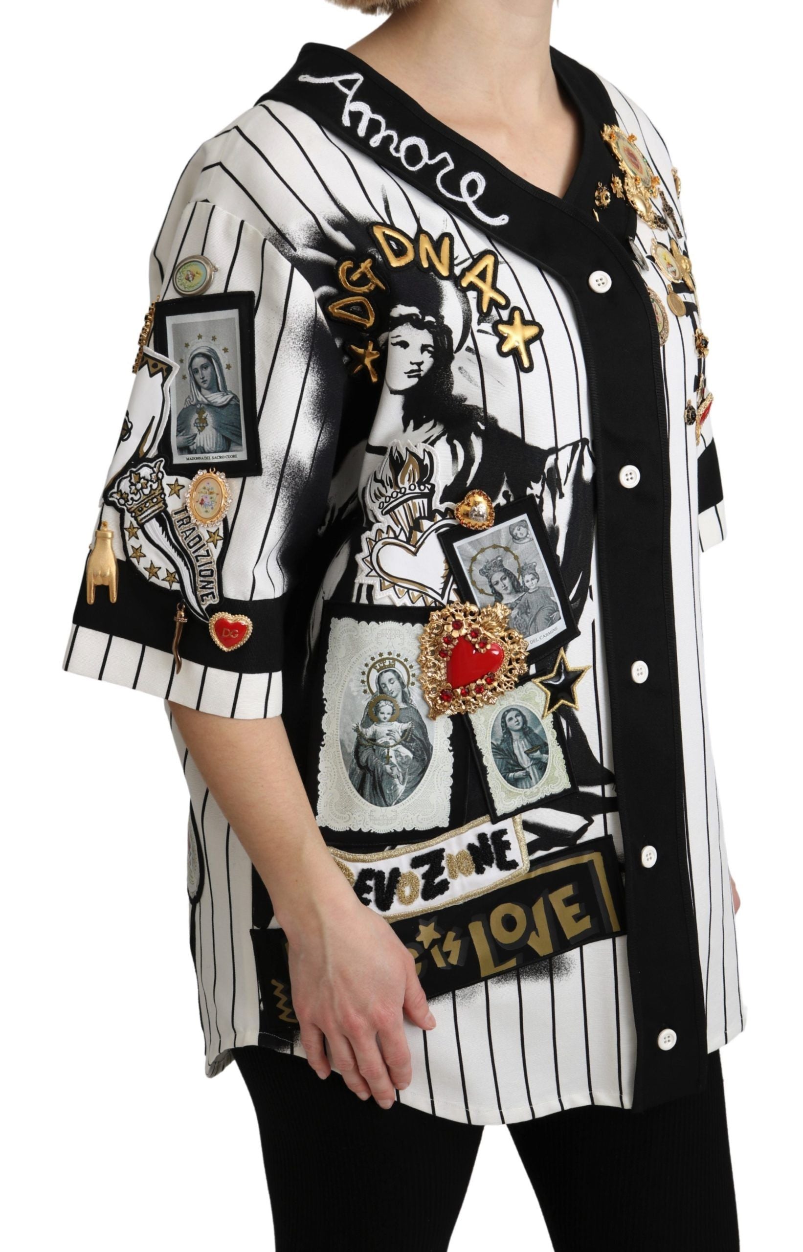 Dolce &amp; Gabbana Elegante gestreifte Charm-Bluse mit V-Ausschnitt
