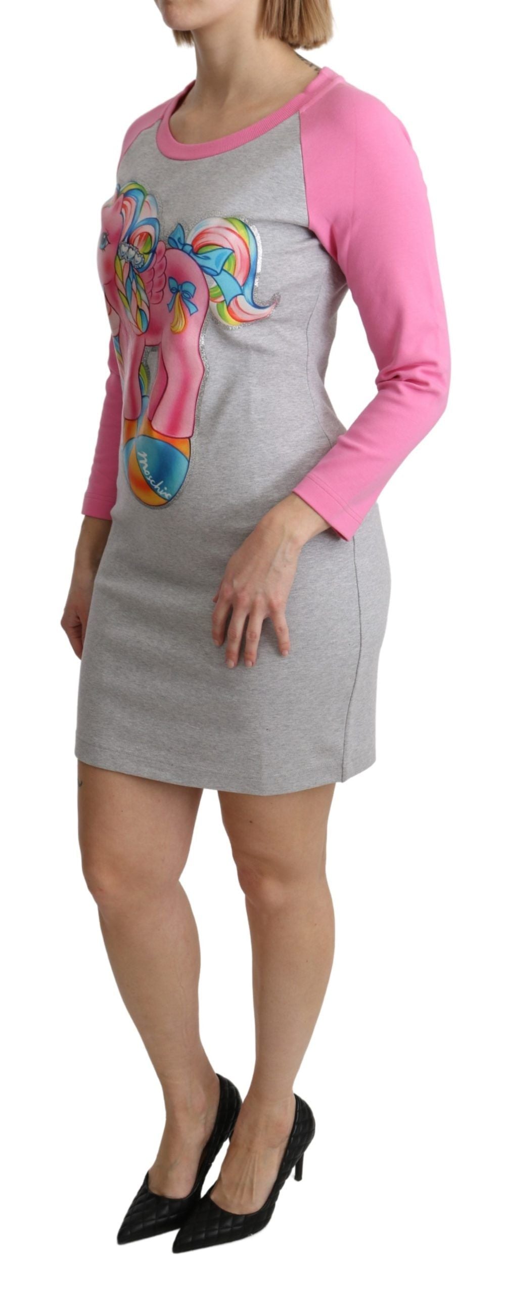 Rochie elegantă cu imprimeu gri din bumbac Moschino