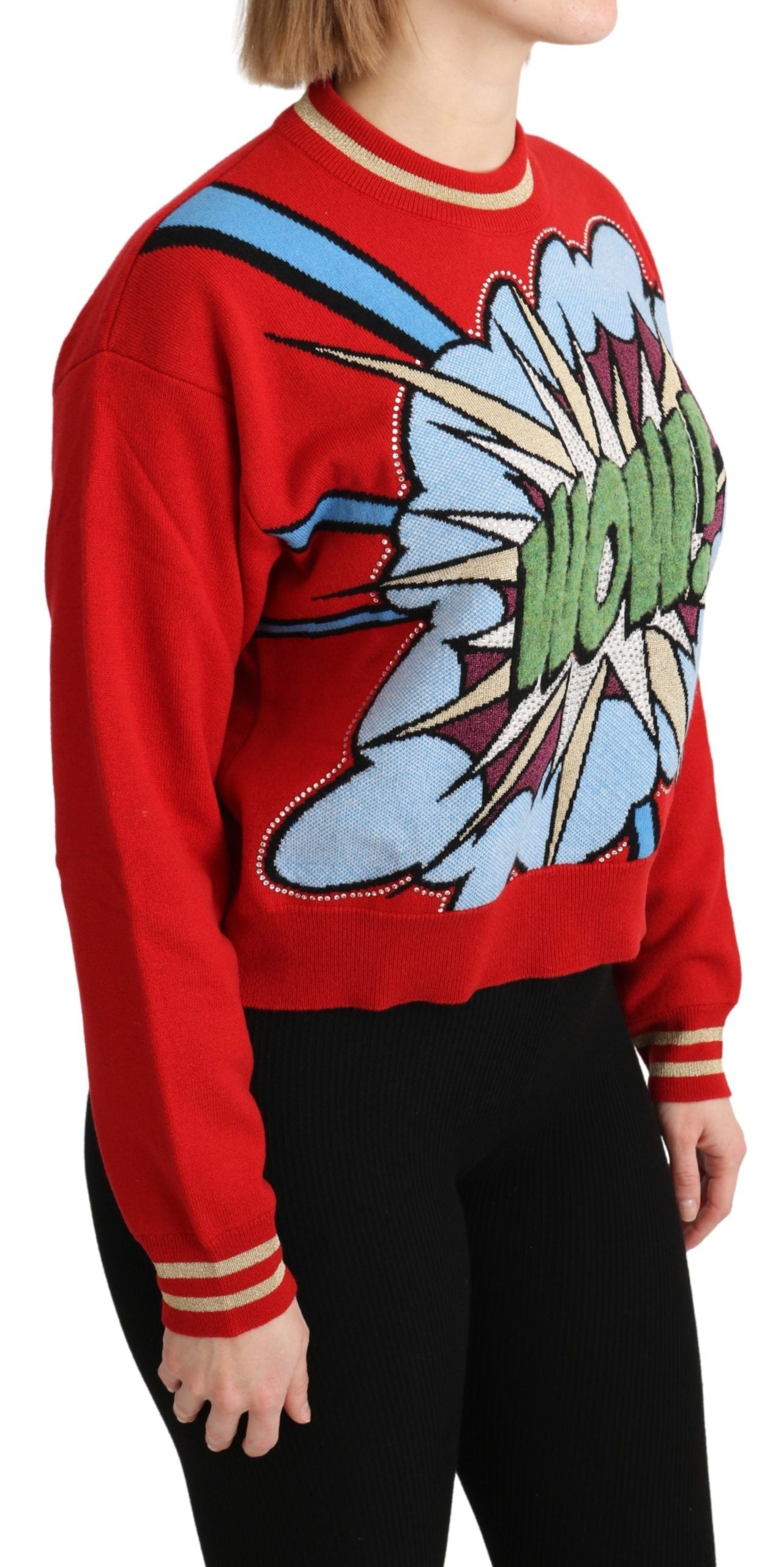 Dolce &amp; Gabbana – Kaschmirpullover in strahlendem Rot mit Cartoon-Motiv