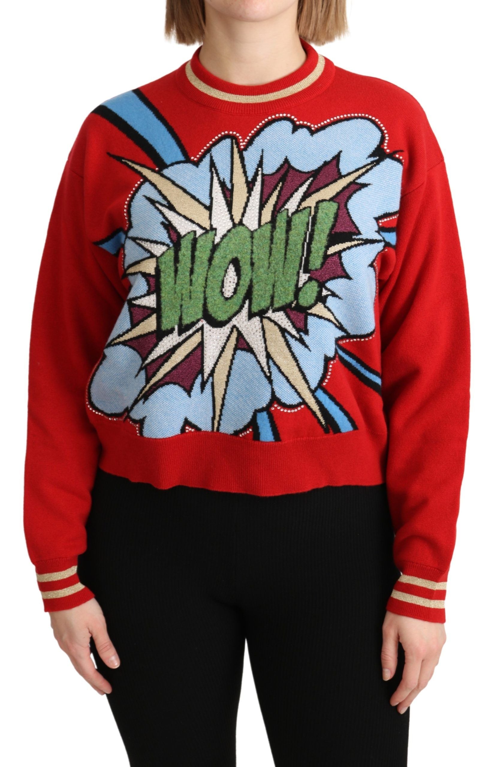 Dolce &amp; Gabbana – Kaschmirpullover in strahlendem Rot mit Cartoon-Motiv