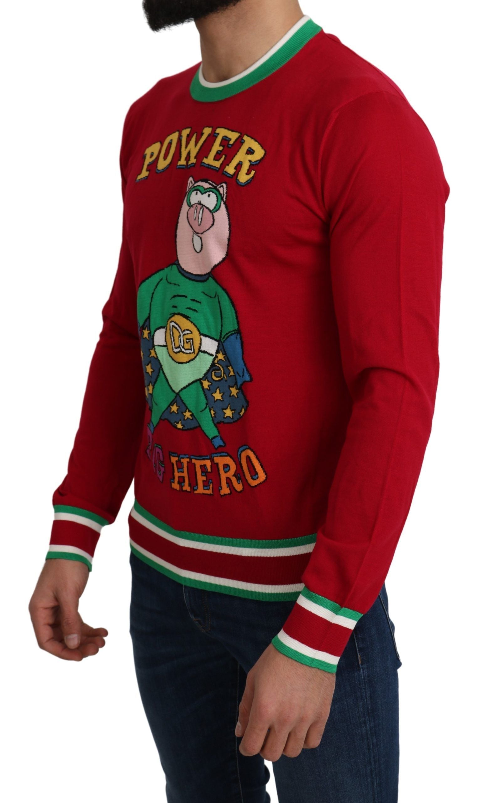 Dolce &amp; Gabbana Eleganter roter Pullover aus Wolle und Seide mit Rundhalsausschnitt