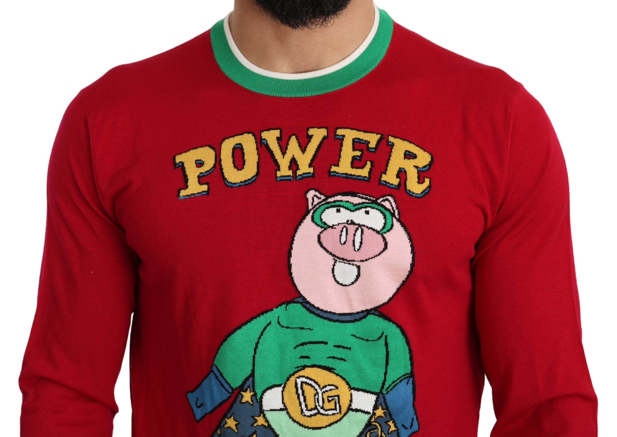 Dolce &amp; Gabbana Eleganter roter Pullover aus Wolle und Seide mit Rundhalsausschnitt
