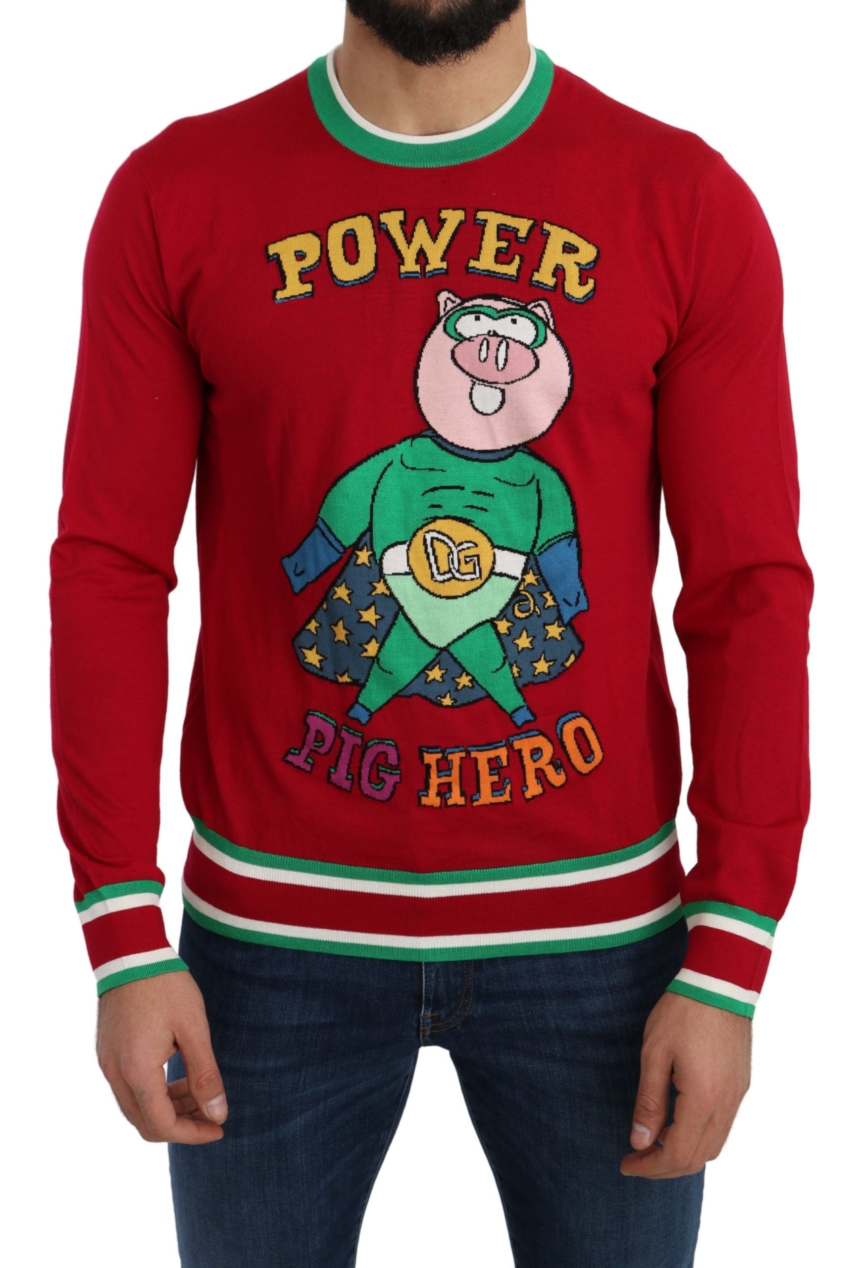 Dolce &amp; Gabbana Eleganter roter Pullover aus Wolle und Seide mit Rundhalsausschnitt