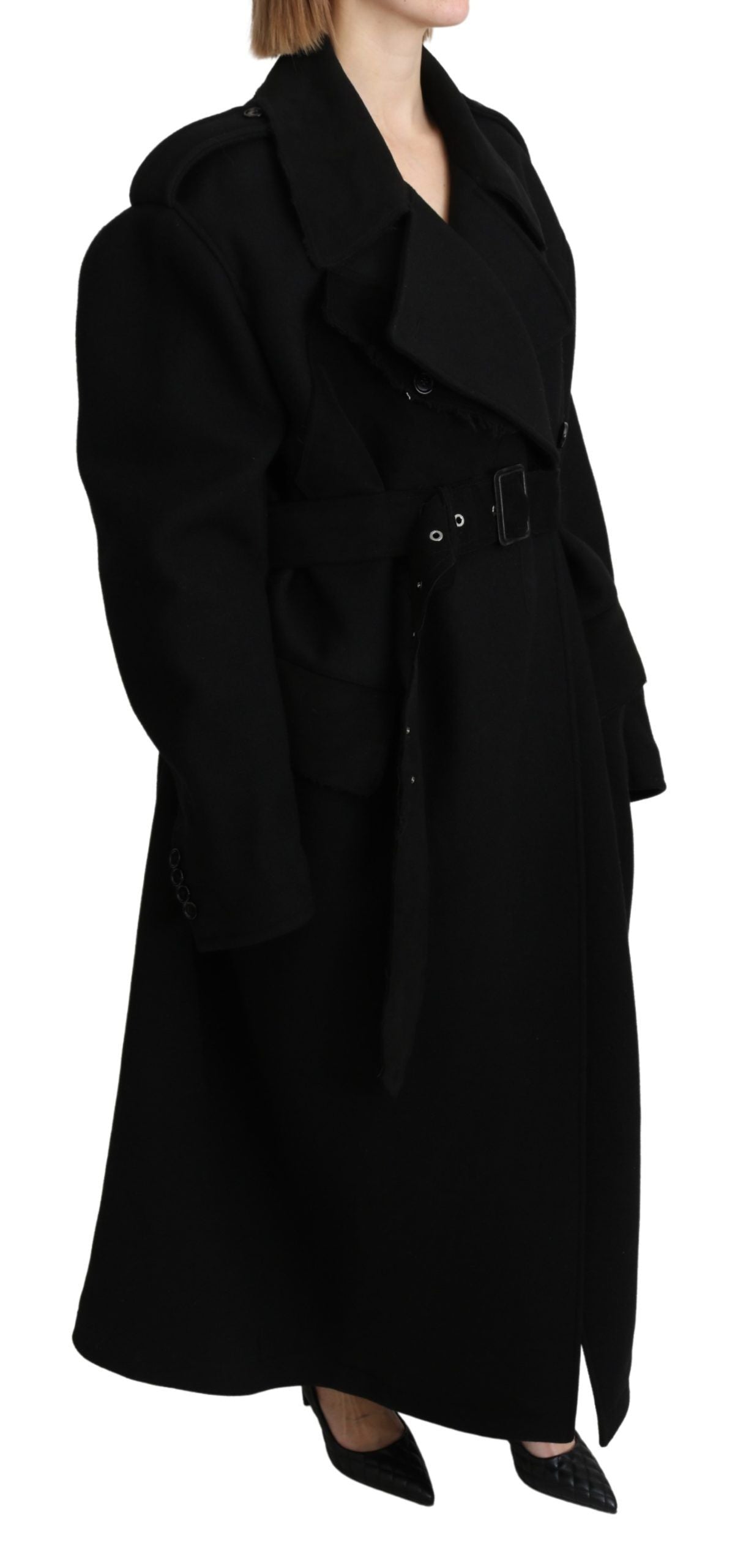 Dolce &amp; Gabbana Eleganter schwarzer Woll-Trenchcoat