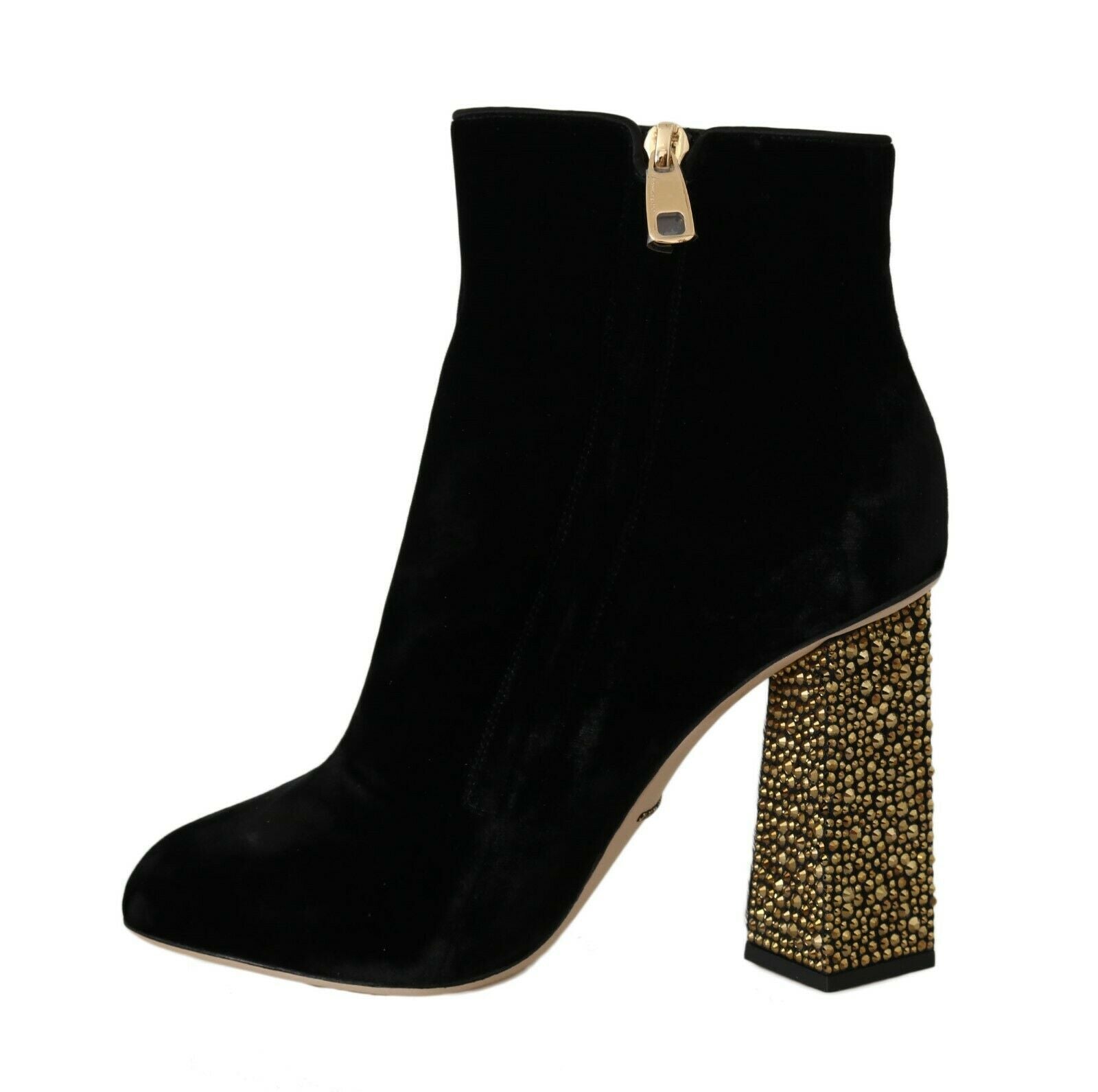 Dolce &amp; Gabbana Elegante Samtstiefeletten mit Kristallabsatz