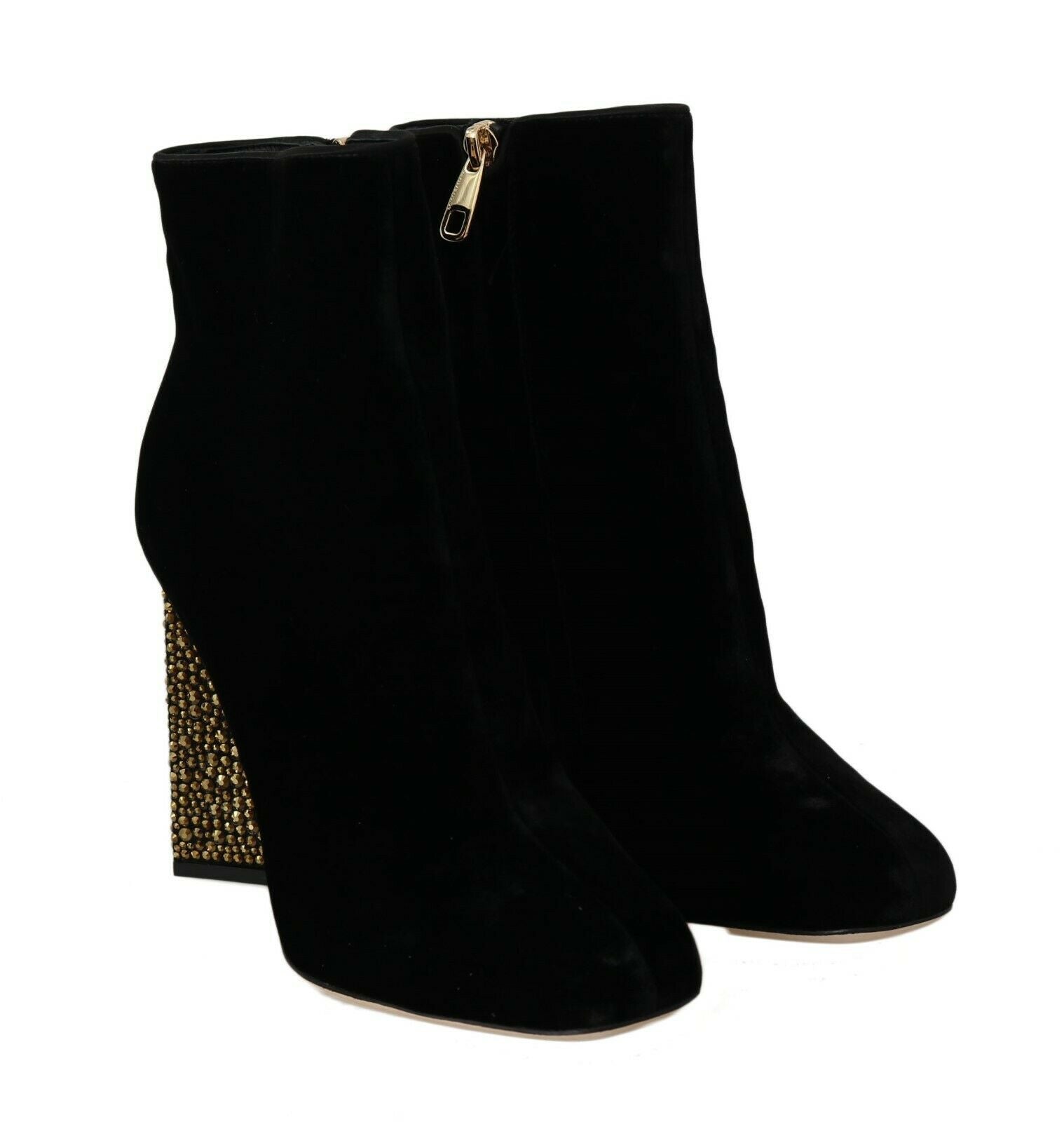 Dolce &amp; Gabbana Elegante Samtstiefeletten mit Kristallabsatz
