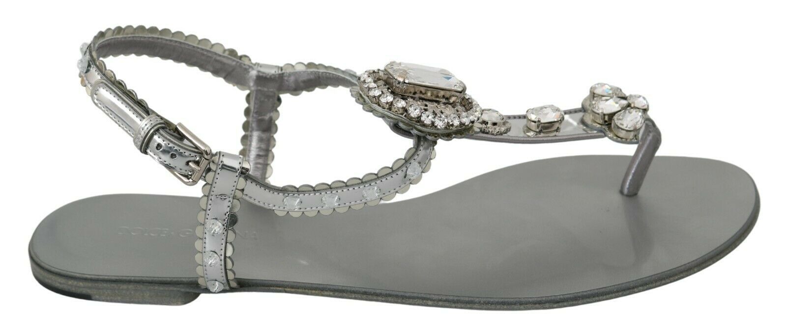 Dolce &amp; Gabbana Elegante silberne Flats mit Kristallverzierungen