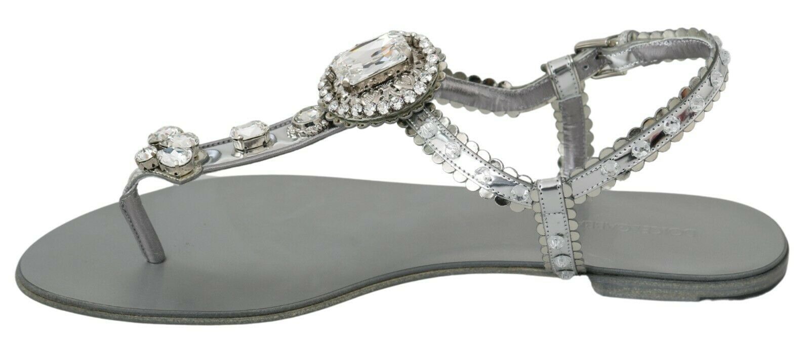 Dolce &amp; Gabbana Elegante silberne Flats mit Kristallverzierungen