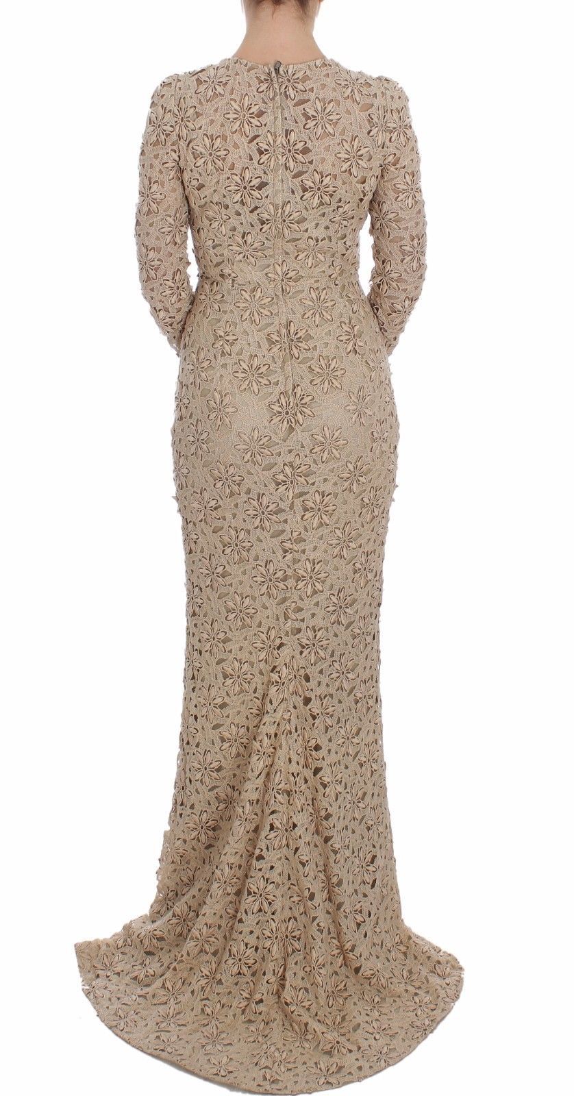 Rochie maxi cu mânecă lungă și imprimeu floral bej Dolce &amp; Gabbana