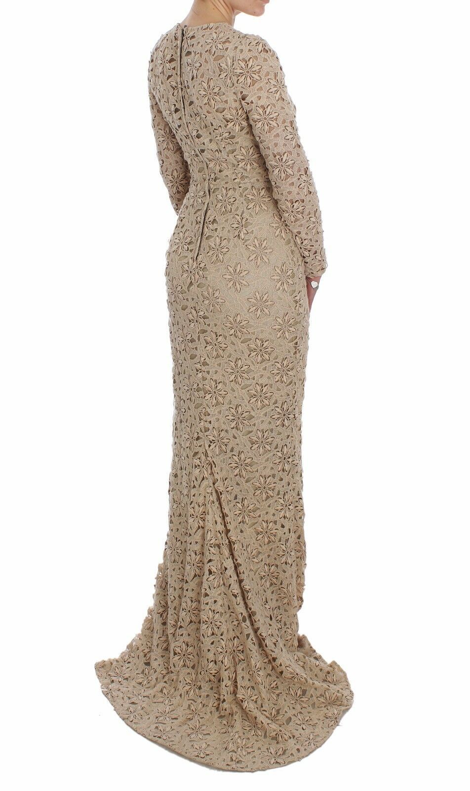 Rochie maxi cu mânecă lungă și imprimeu floral bej Dolce &amp; Gabbana