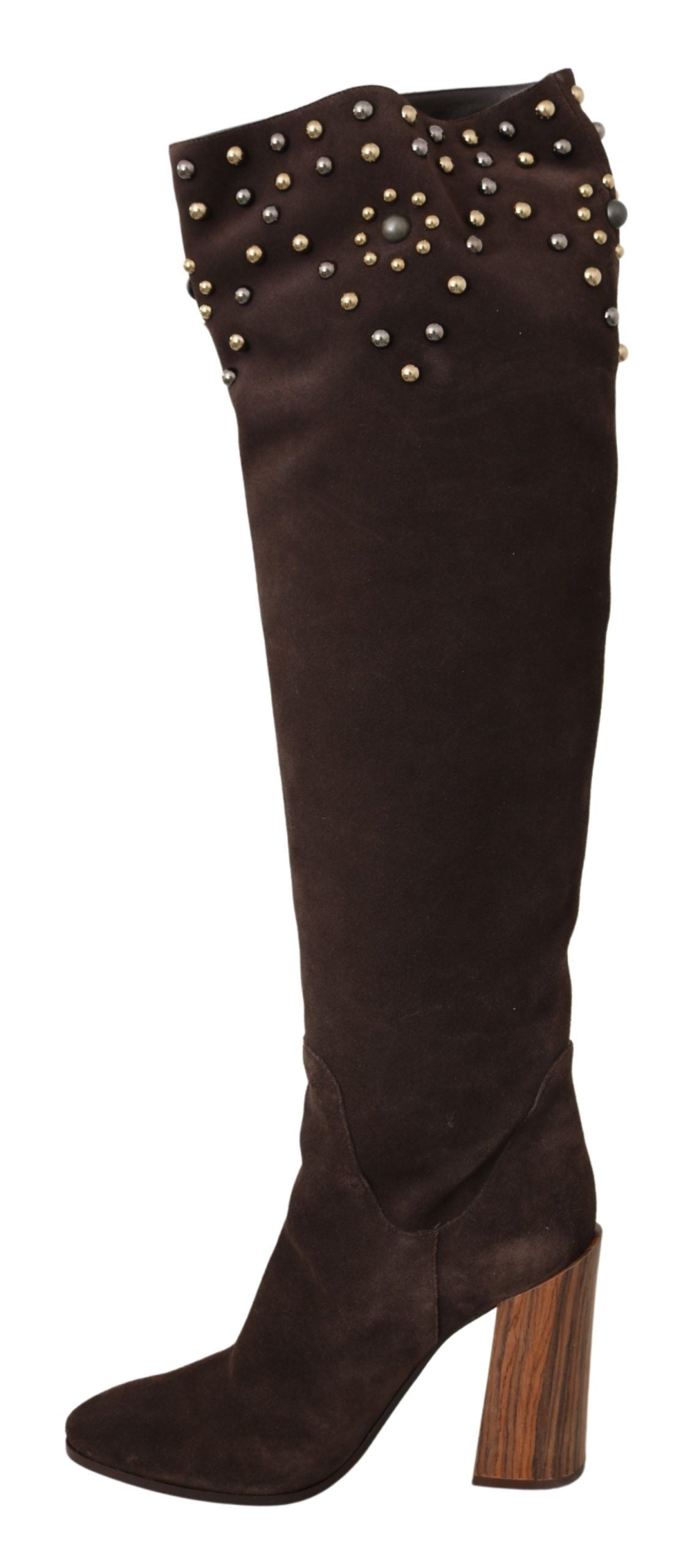 Dolce &amp; Gabbana – Kniehohe Wildlederstiefel mit Nieten in Braun