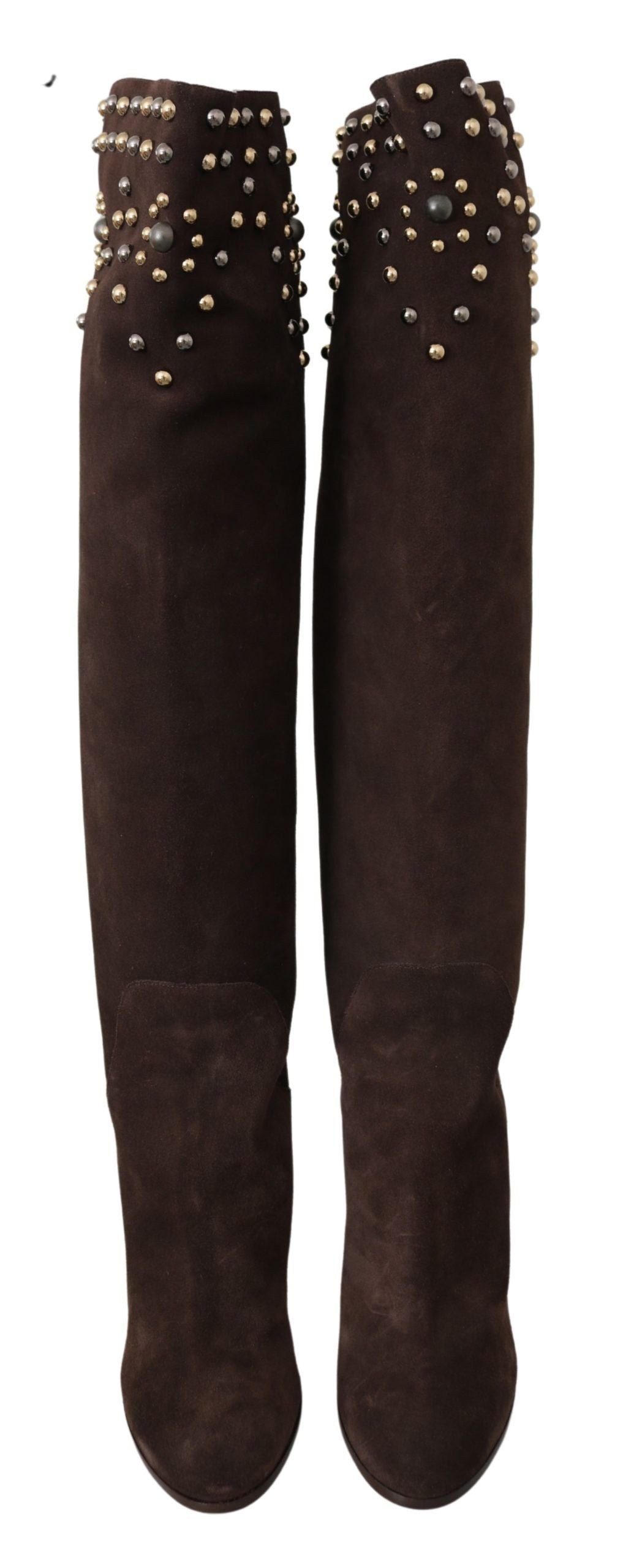 Dolce &amp; Gabbana – Kniehohe Wildlederstiefel mit Nieten in Braun