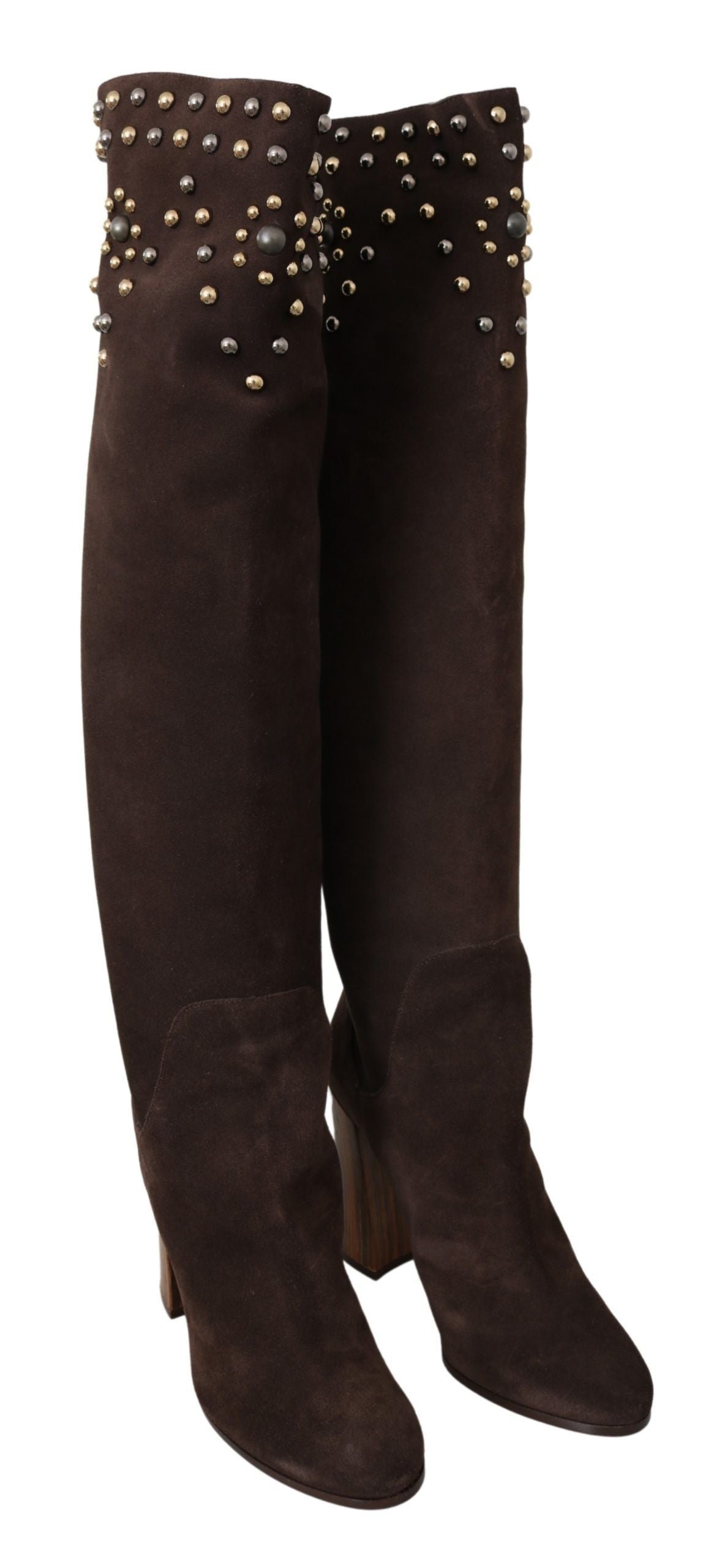 Dolce &amp; Gabbana – Kniehohe Wildlederstiefel mit Nieten in Braun